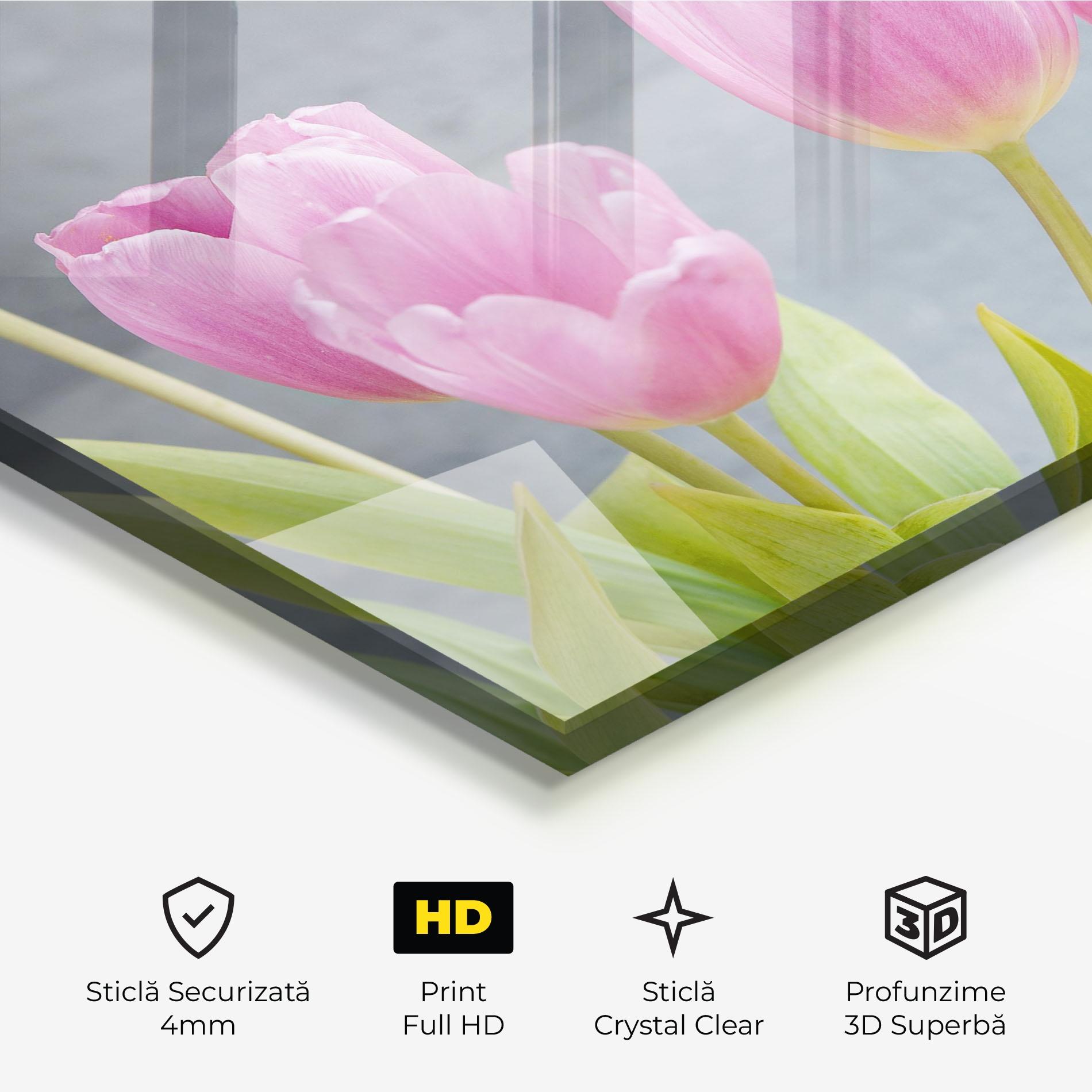 Tablou Sticla Pink Pastel Tulip On Grey mockup 3