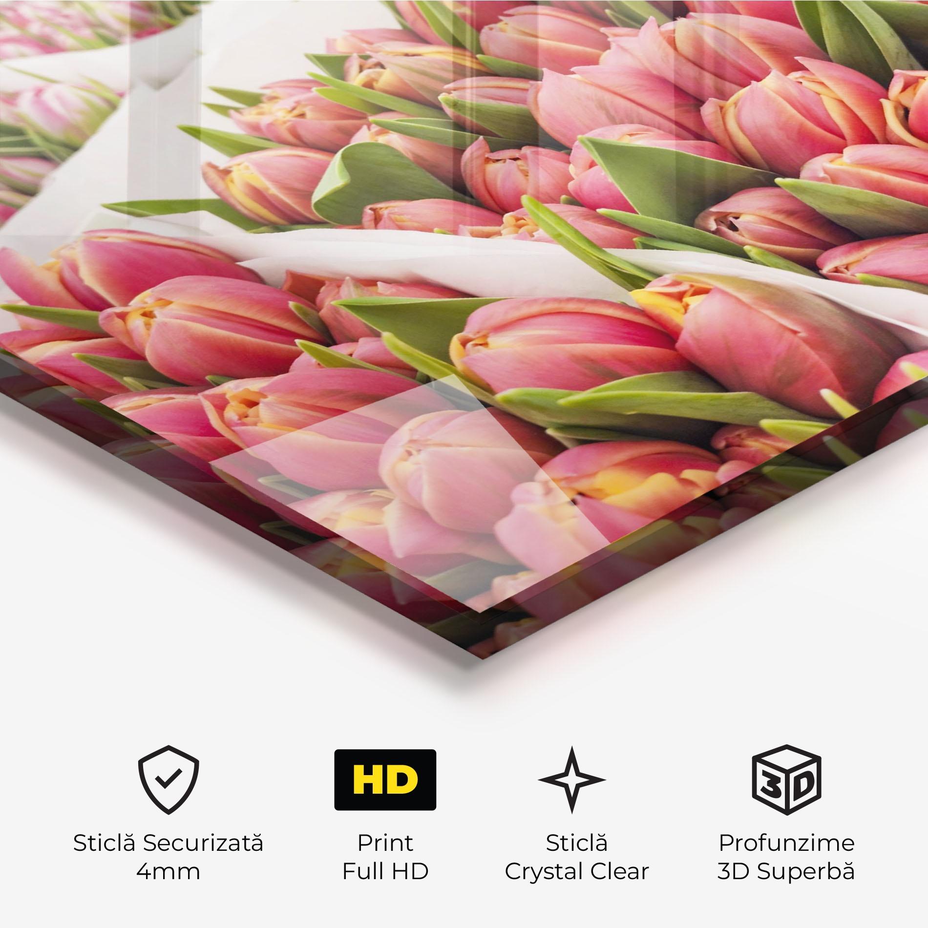 Tablou Sticla Pretty Pink Tulips Bouquet mockup 3