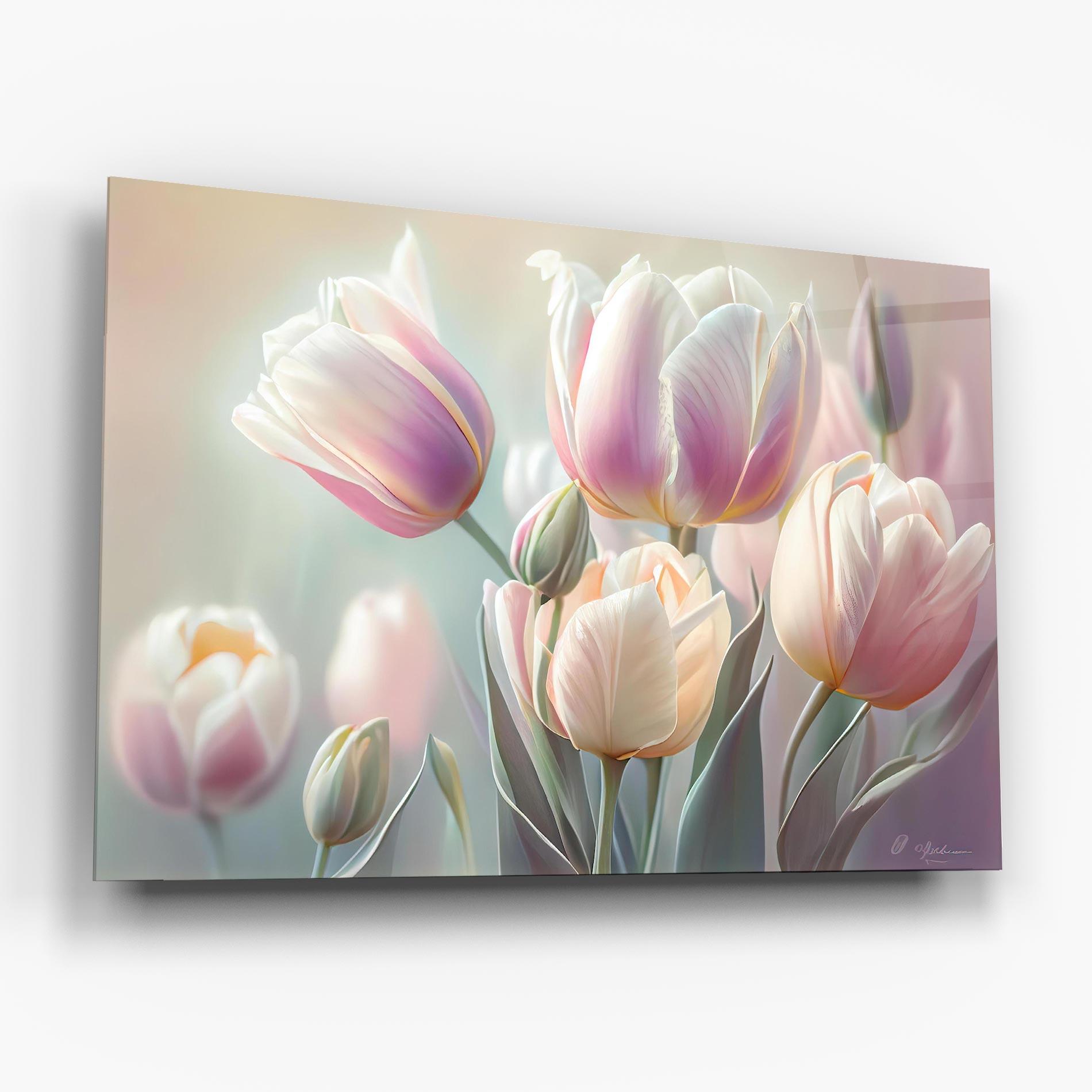Tablou Sticla Dreamy White Tulips mockup 6