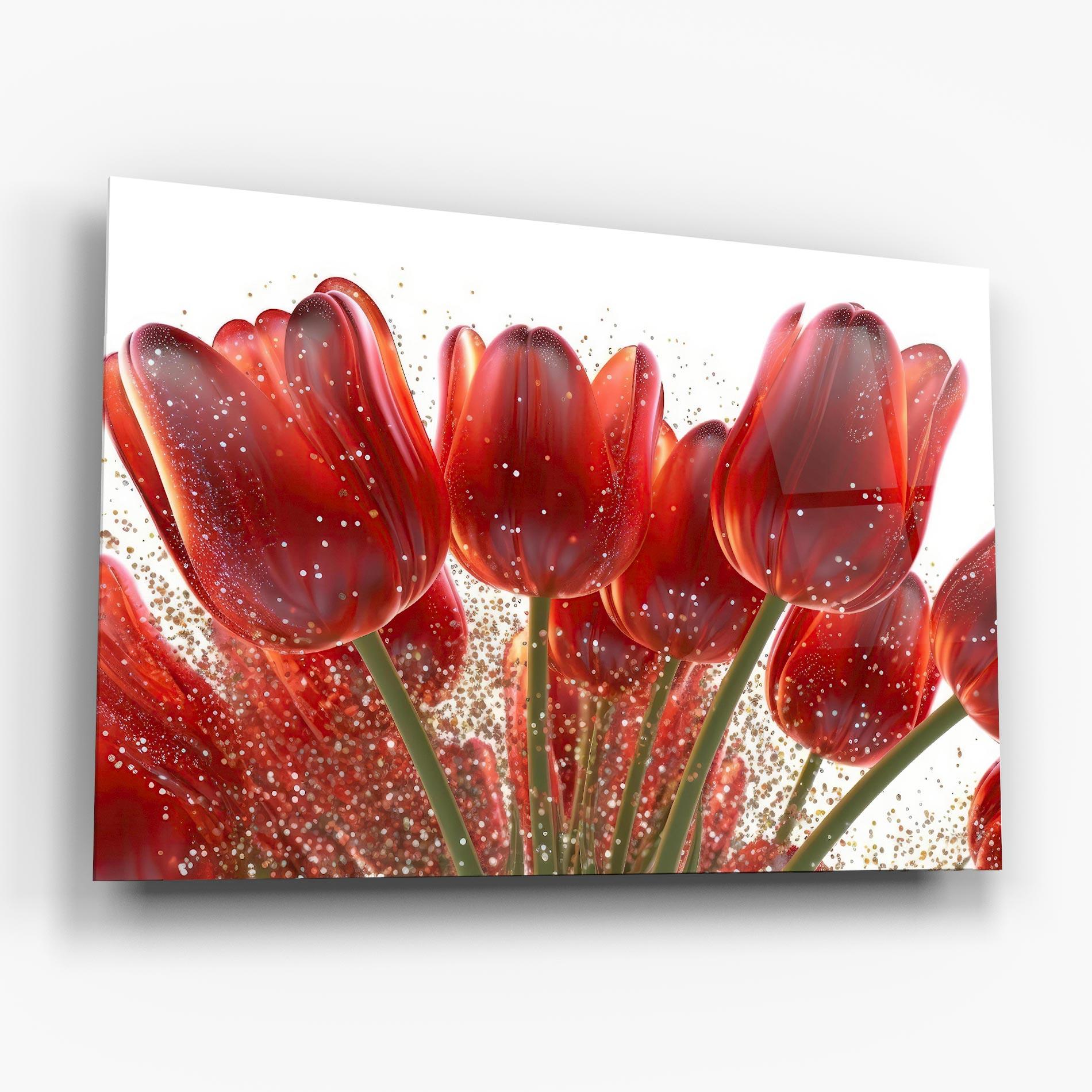 Tablou Sticla Glitter Red Tulips mockup 6