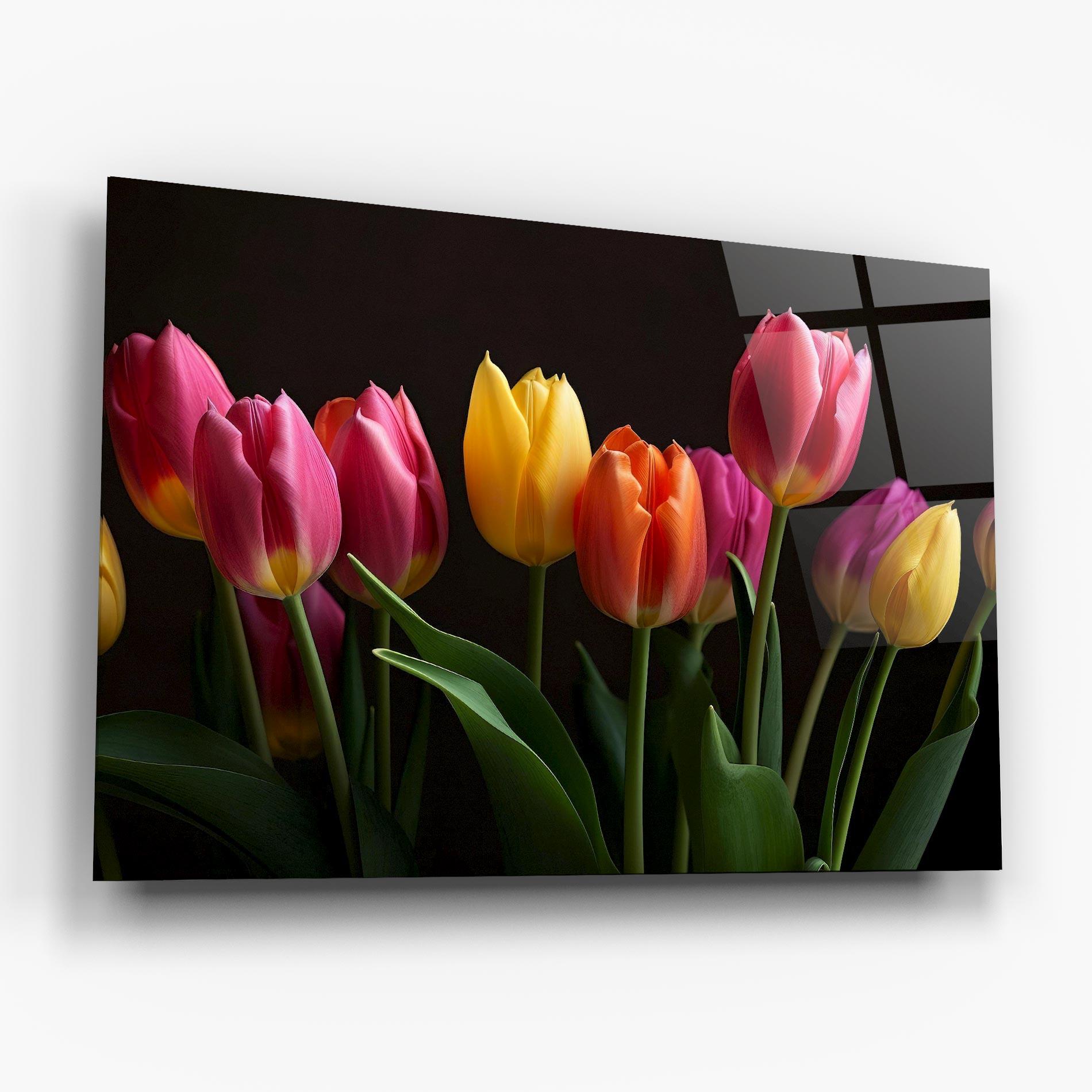 Tablou Sticla Purple Yellow Tulips mockup 6