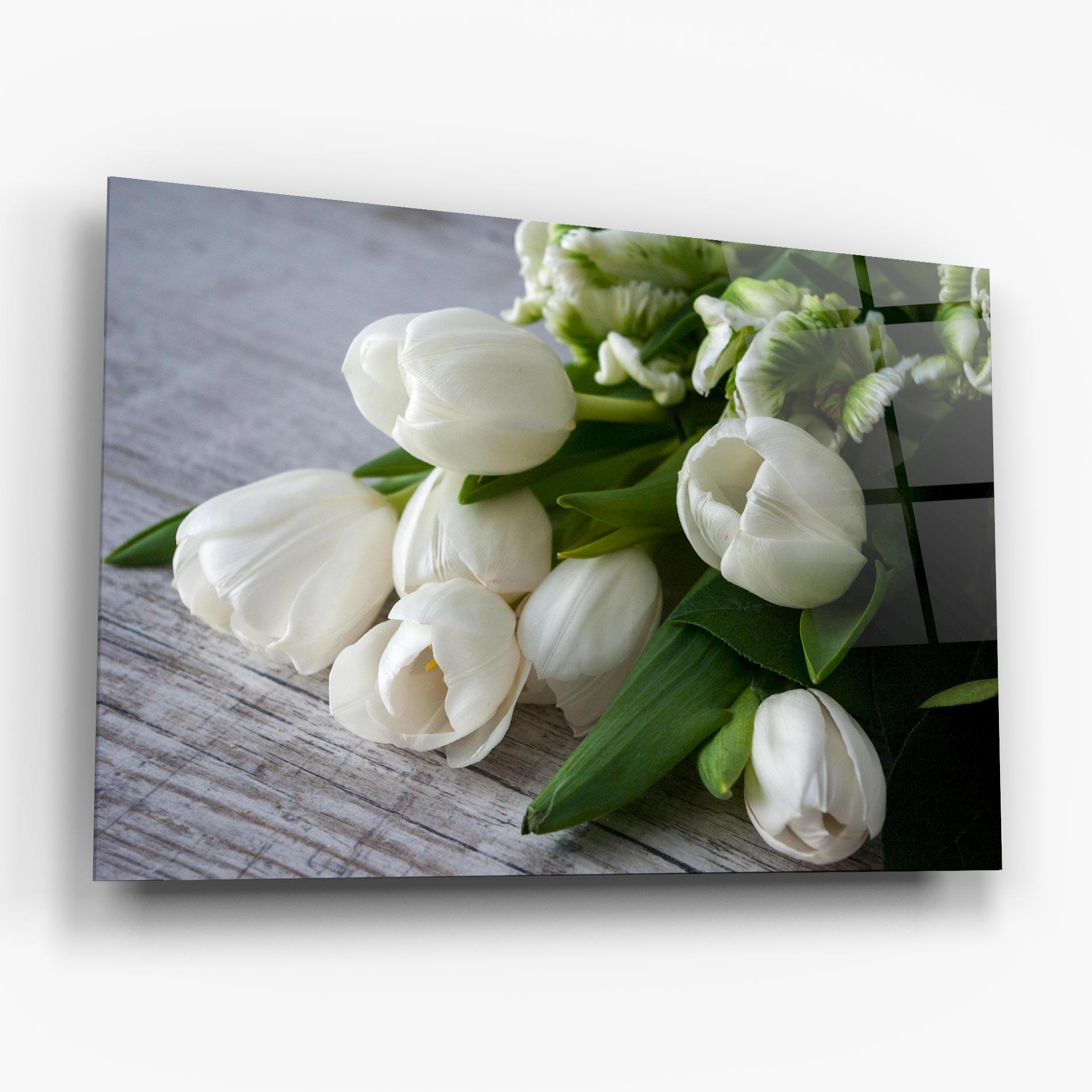 Tablou Sticla White Tulips Bouquet mockup 6