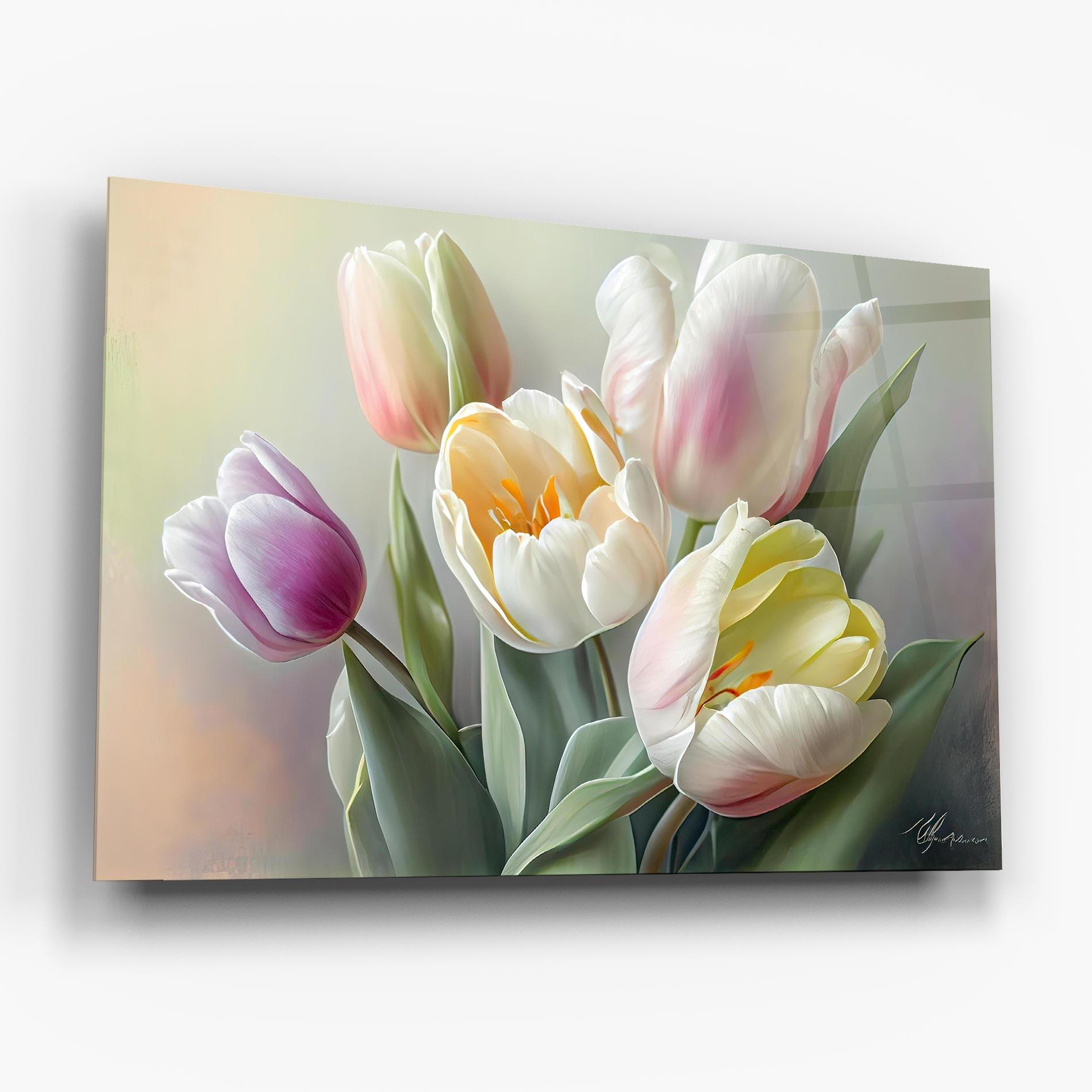 Tablou Sticla White Tulips Painting mockup 6