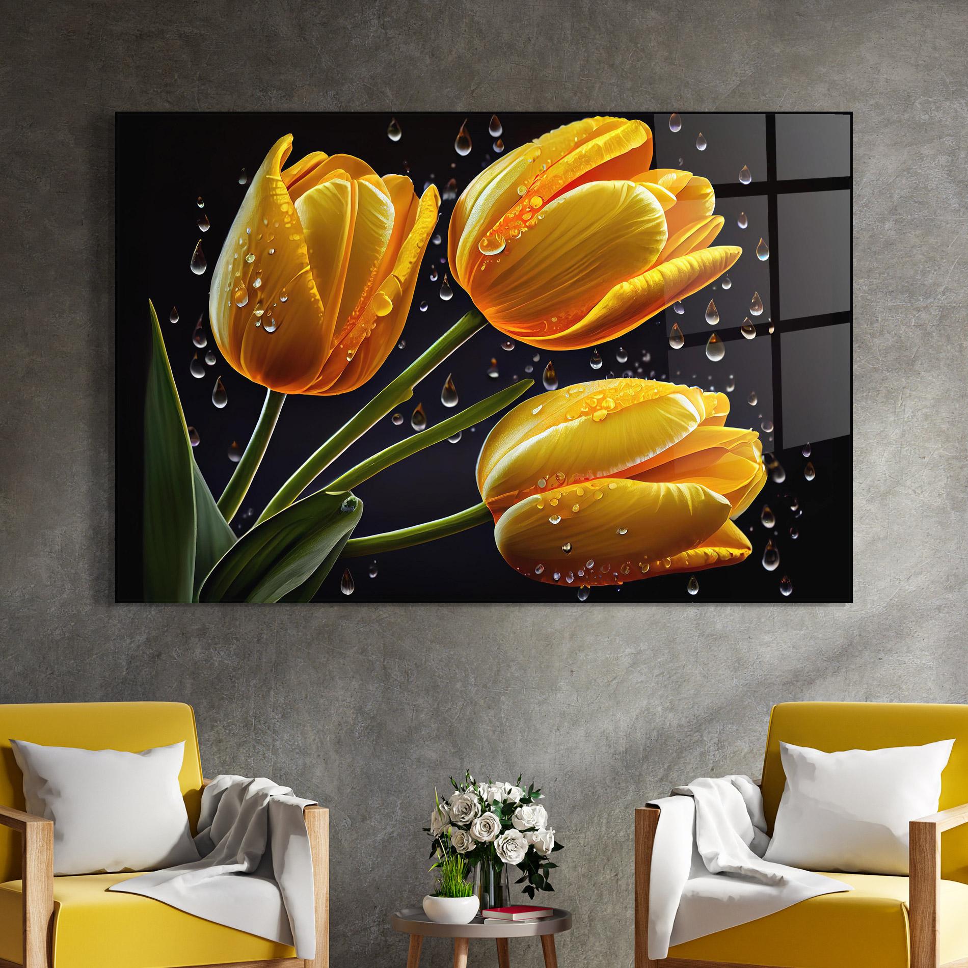Tablou Sticla 3 Yellow Tulips mockup 4