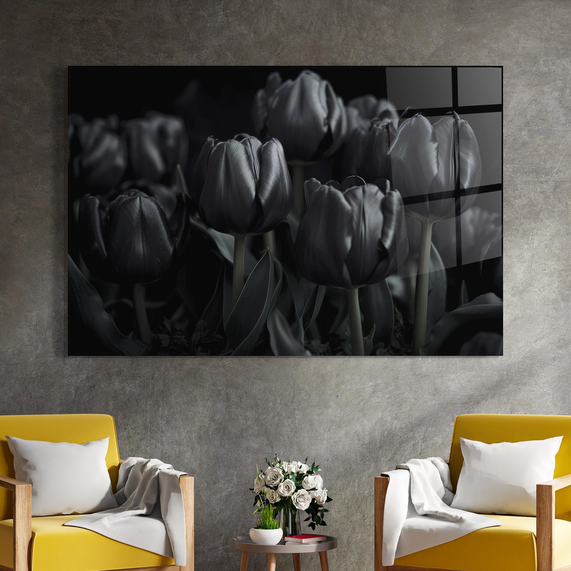 Tablou Sticla Black Tulips mockup 4