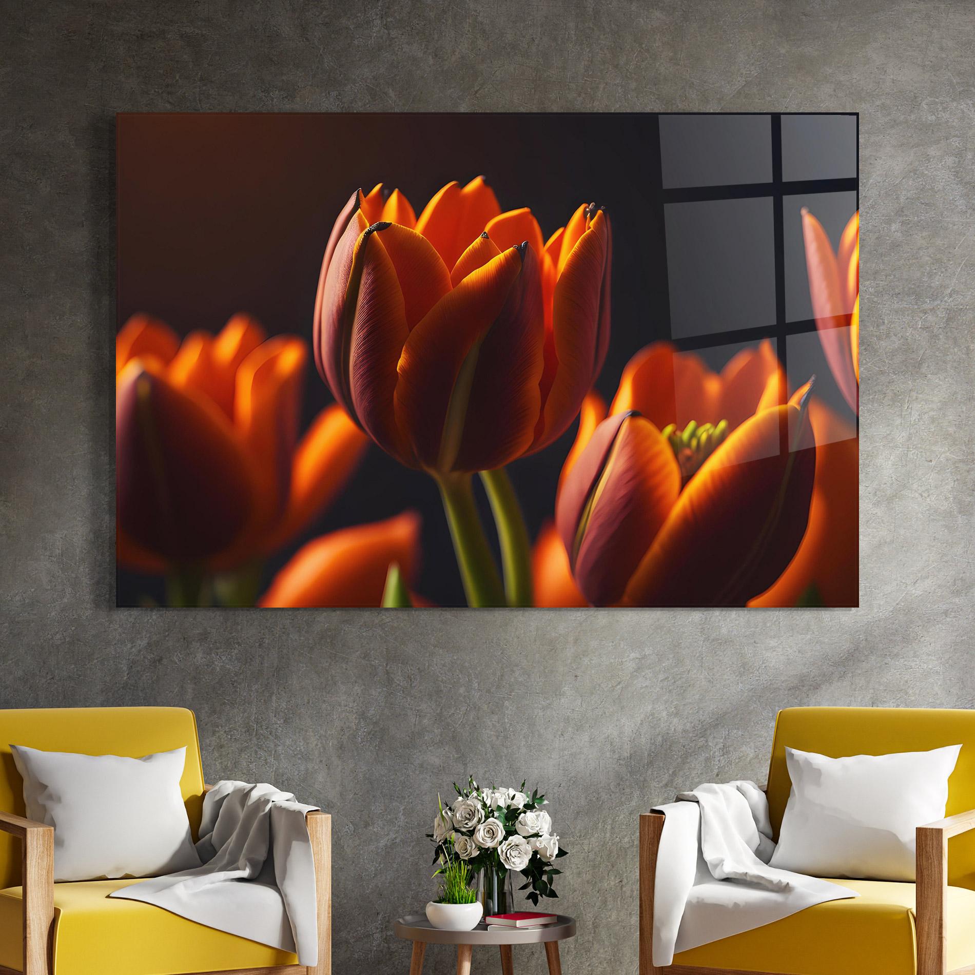 Tablou Sticla Close Up Orange Tulip mockup 4