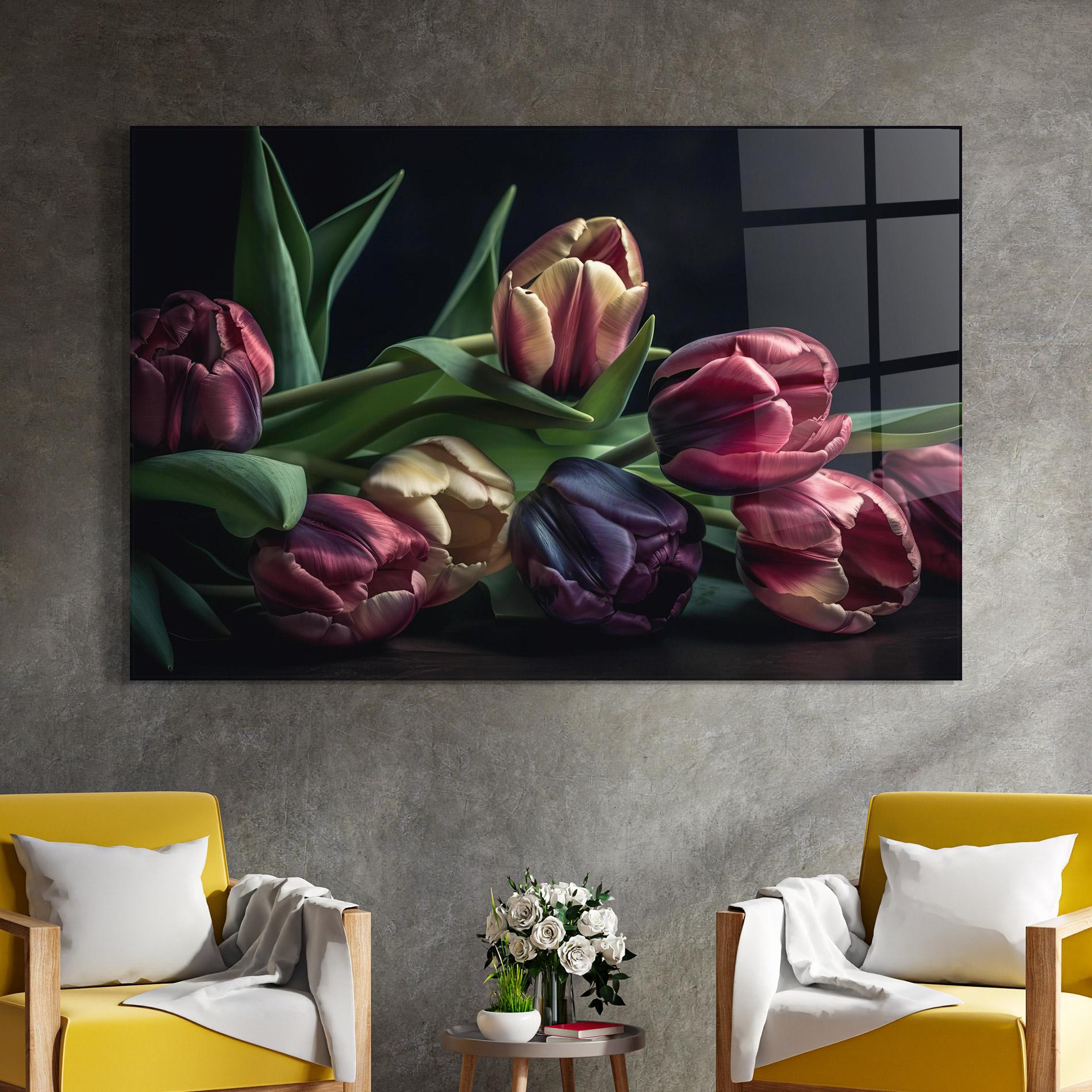 Tablou Sticla Dark Purple Tulip mockup 4
