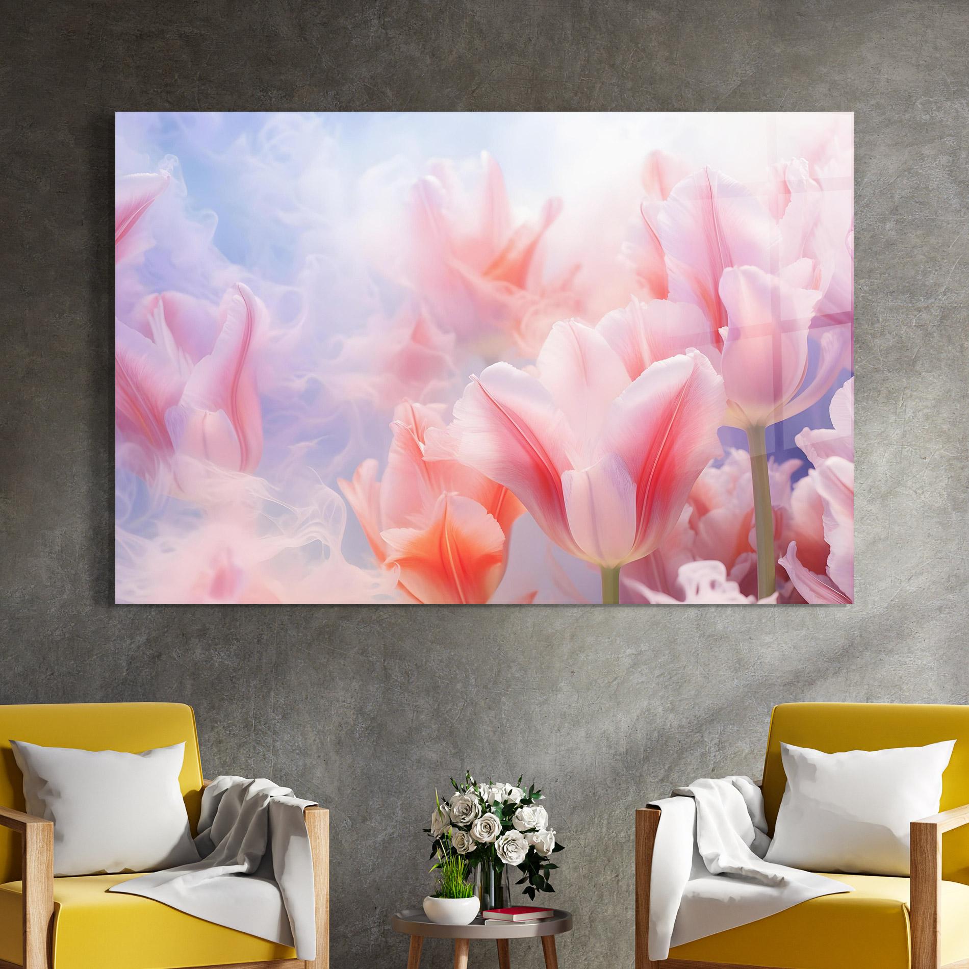 Tablou Sticla Dreamy Pink Tulips mockup 4