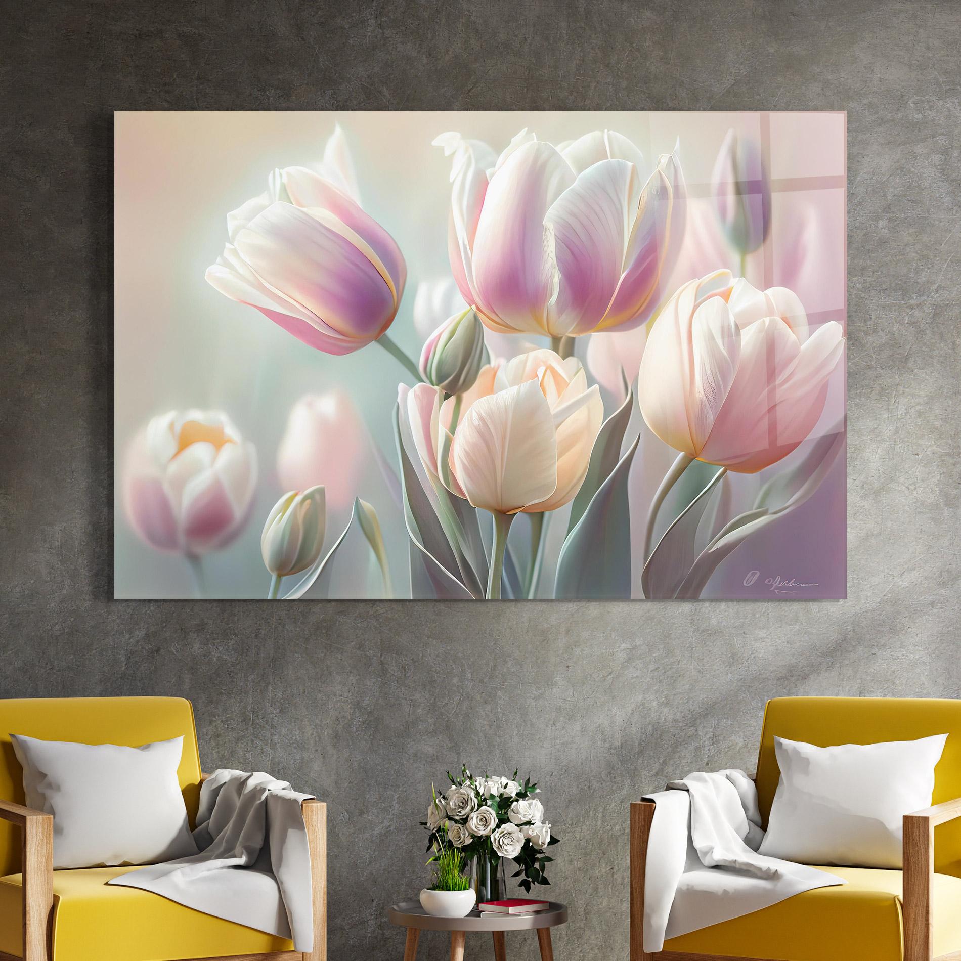 Tablou Sticla Dreamy White Tulips mockup 4