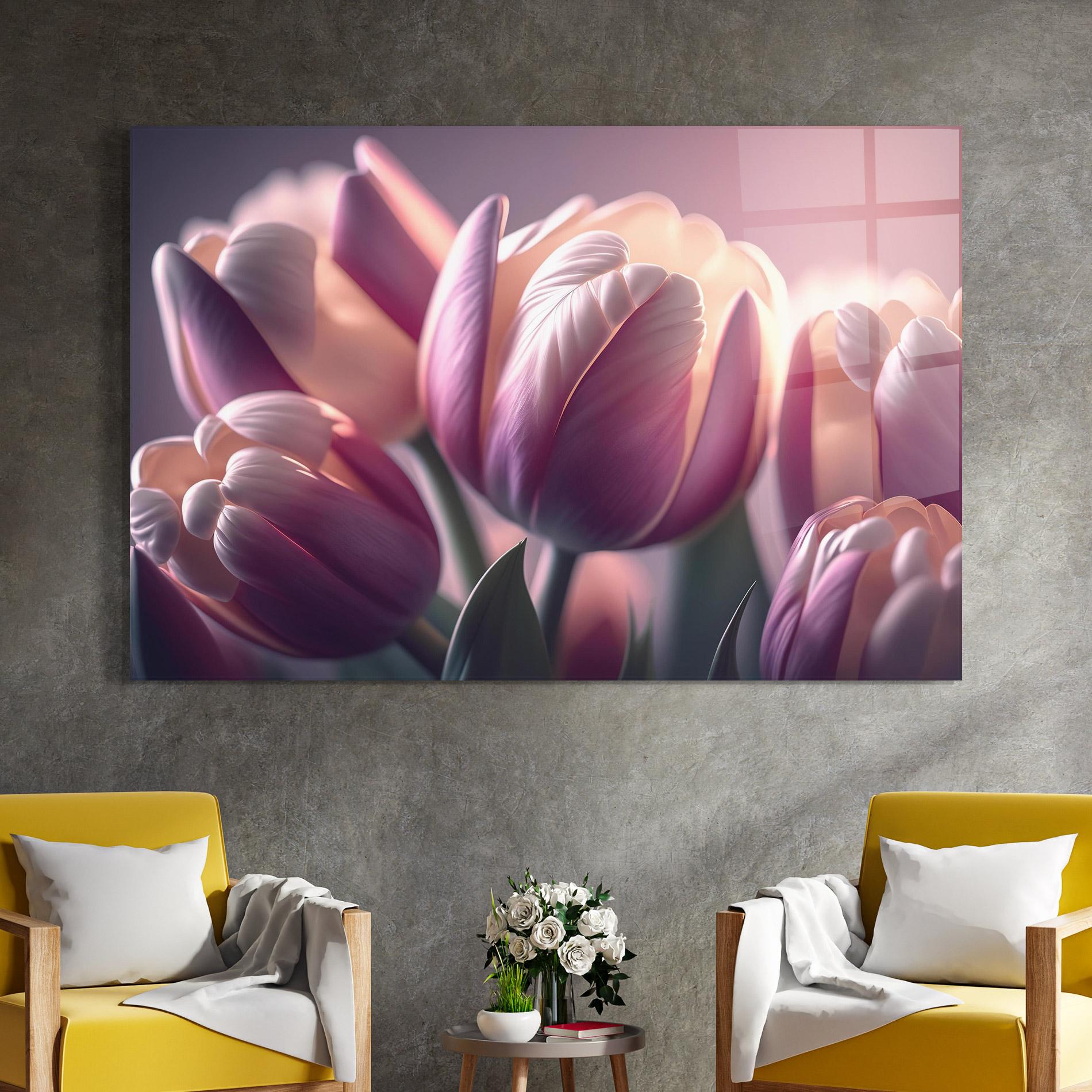 Tablou Sticla Pastel Pink Tulips mockup 4