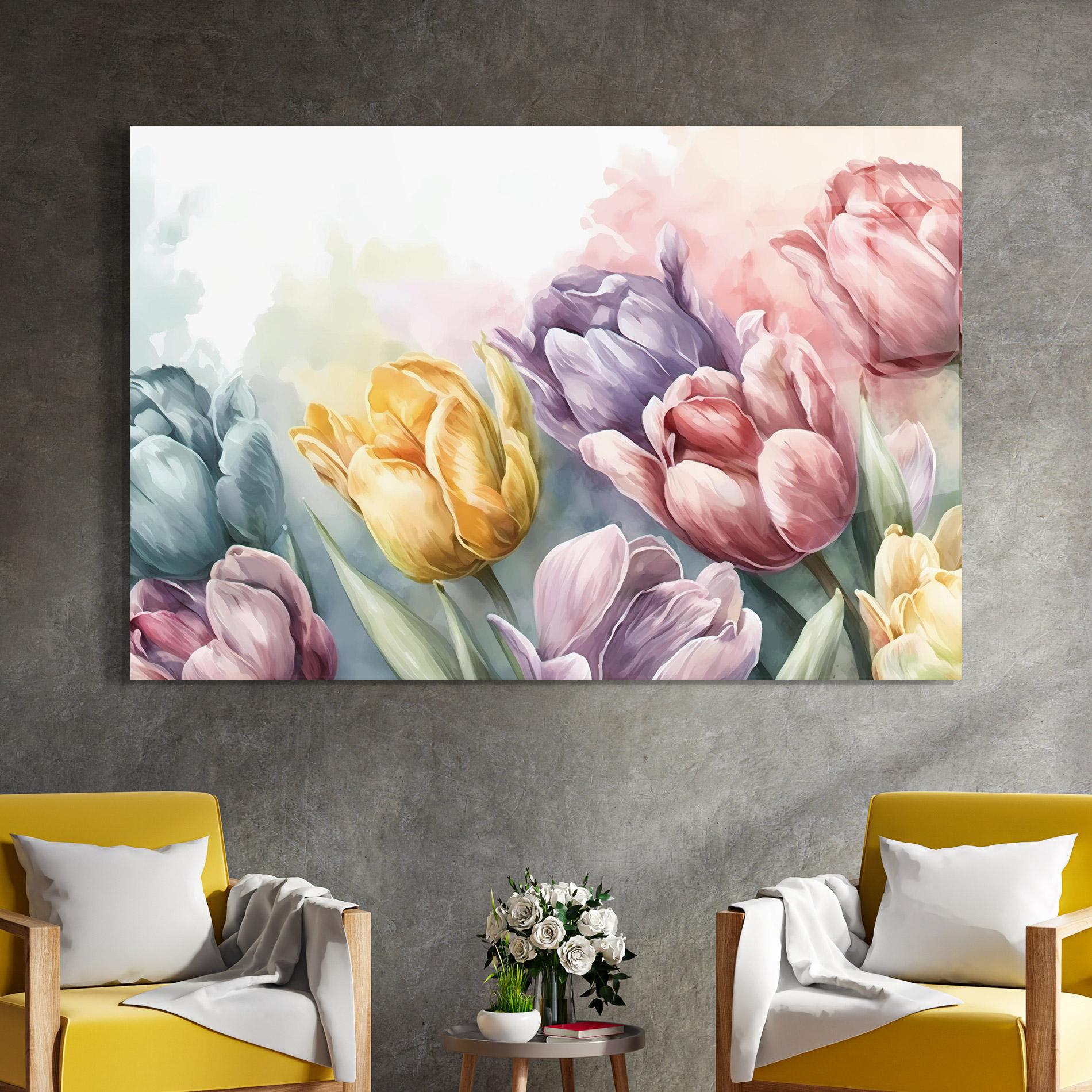 Tablou Sticla Pastel Tulips mockup 4