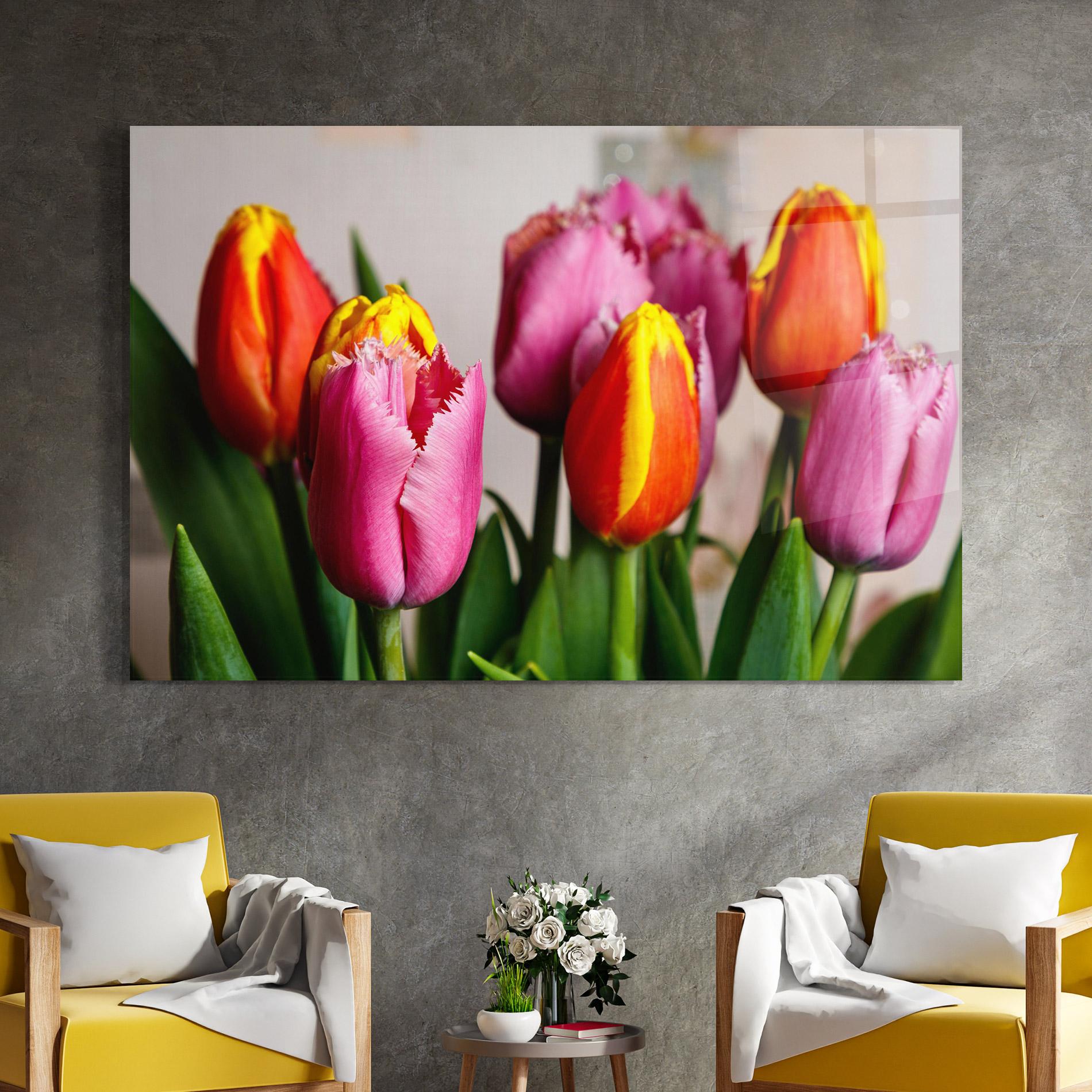 Tablou Sticla Pink Orange Tulips mockup 4
