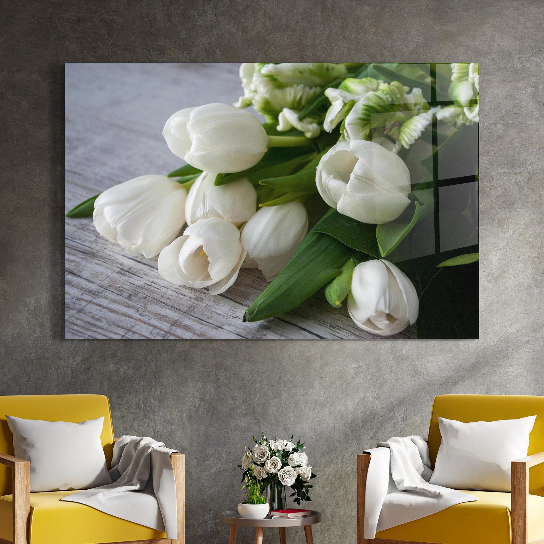 Tablou Sticla White Tulips Bouquet mockup 4