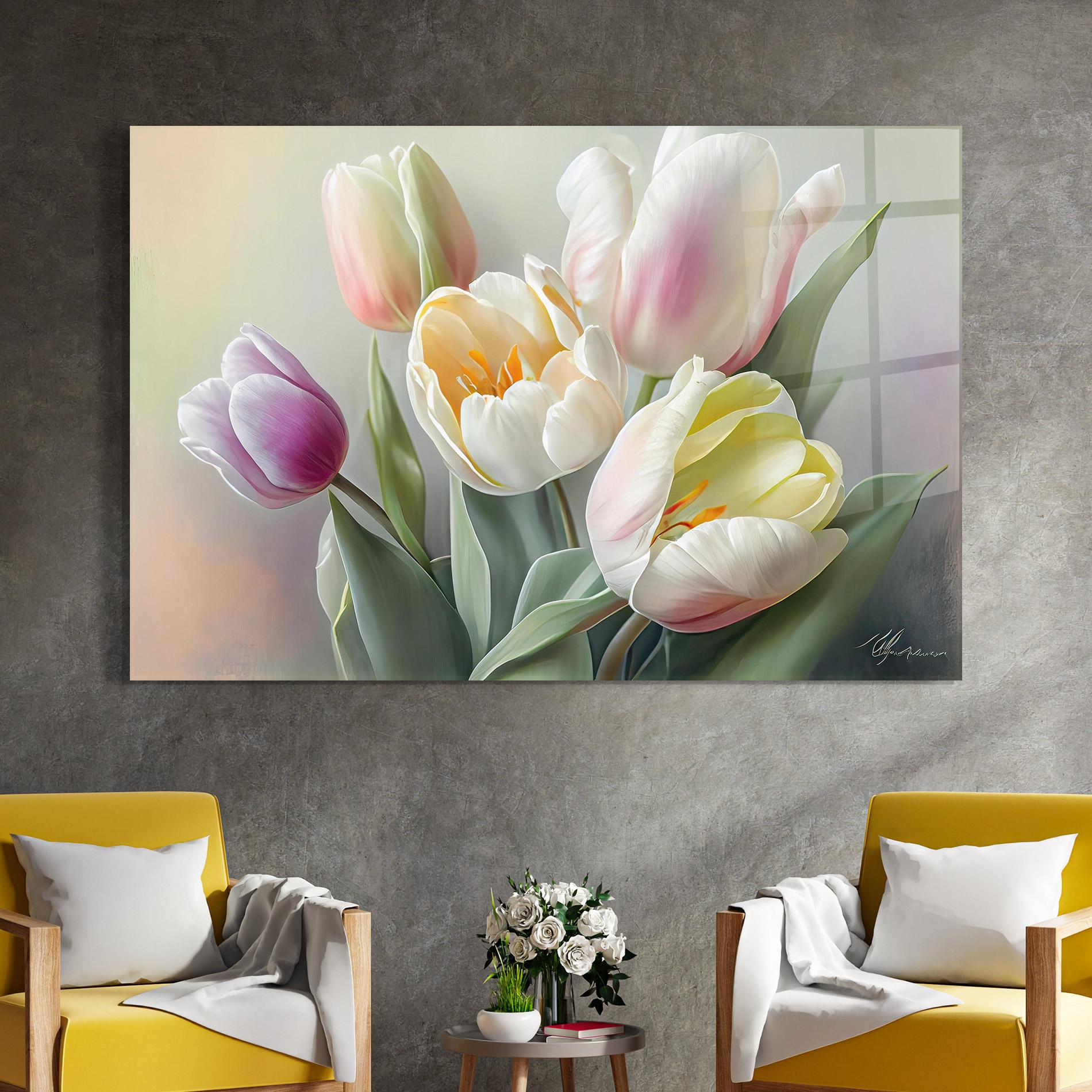 Tablou Sticla White Tulips Painting mockup 4