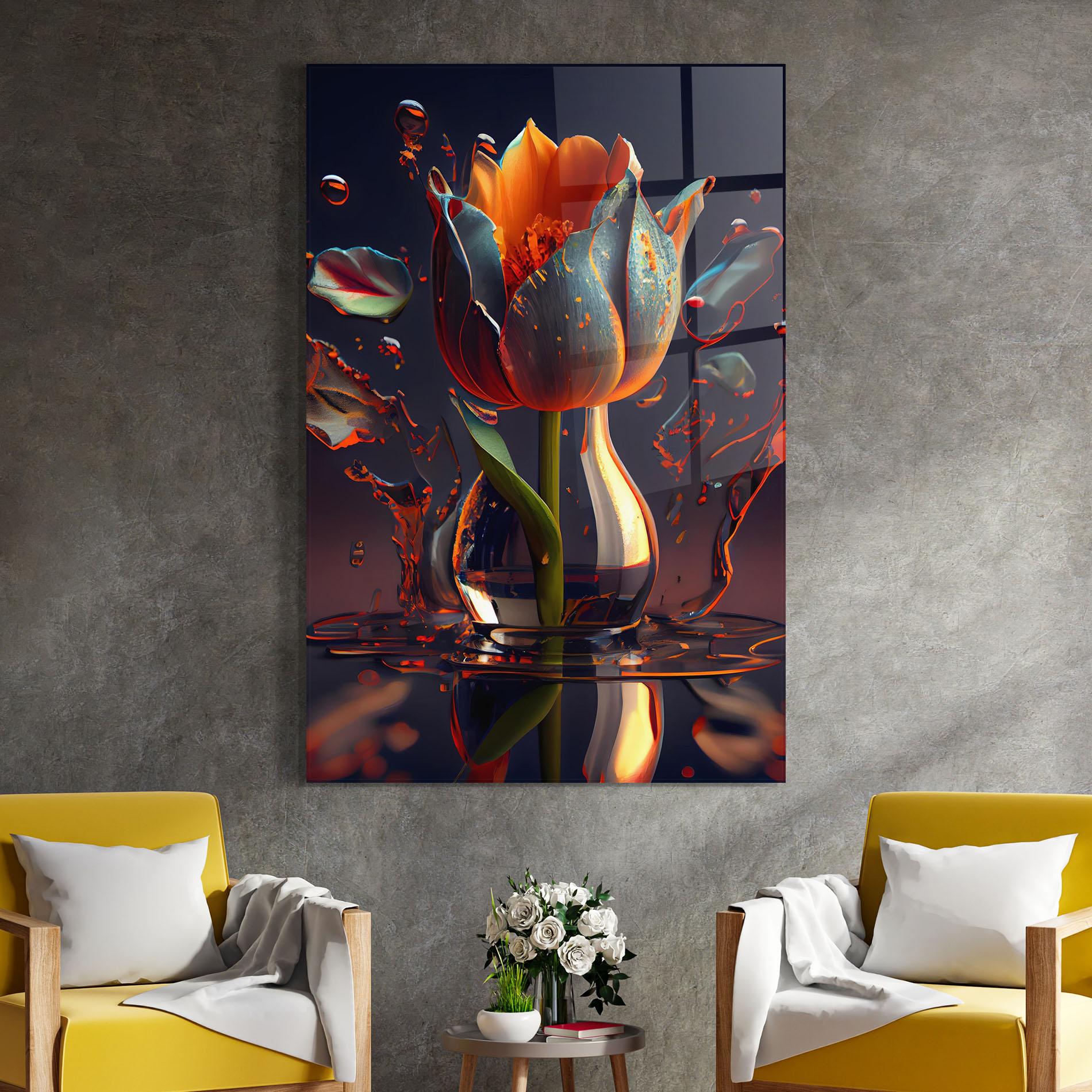 Tablou Sticla Black Tulip In Vase mockup 4
