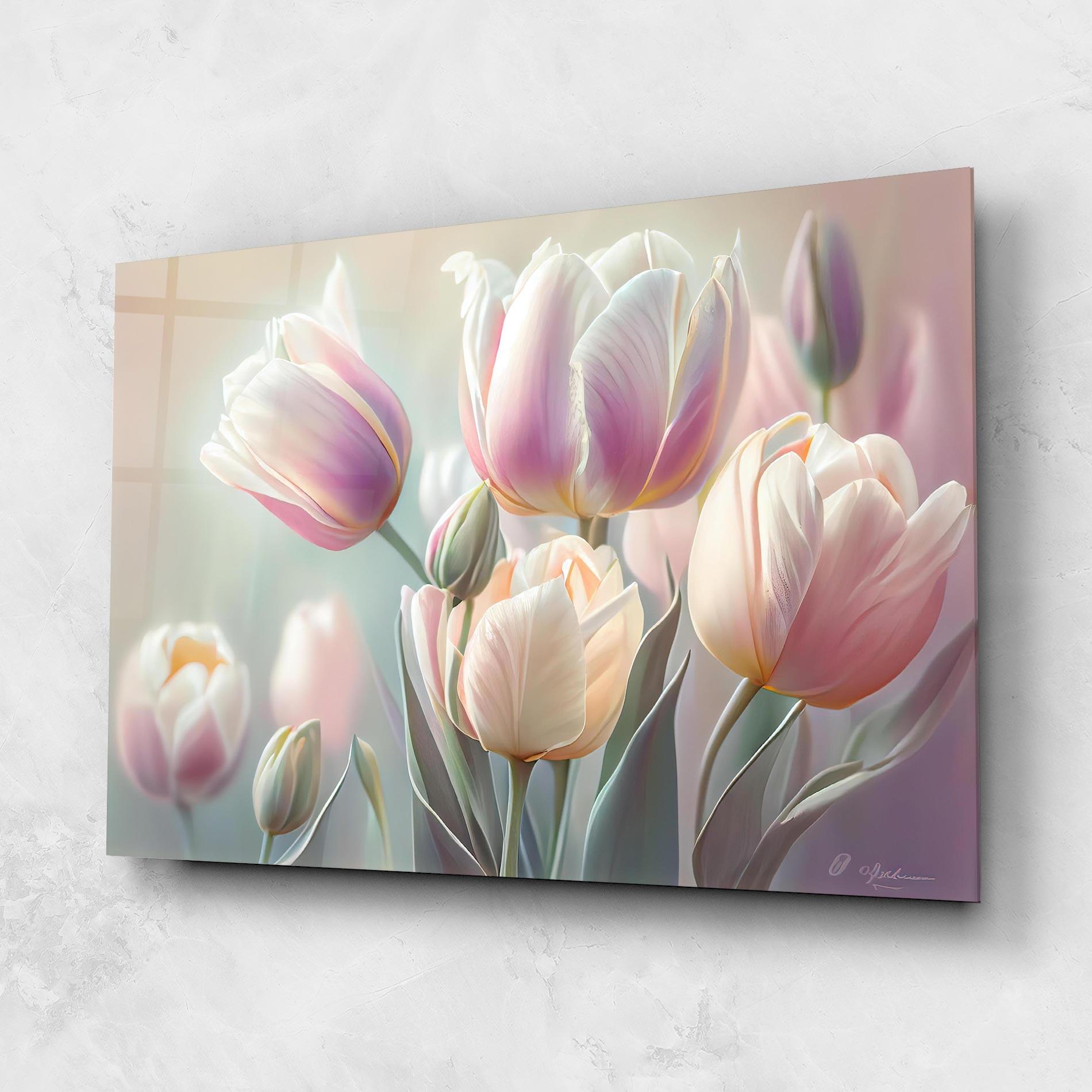 Tablou Sticla Dreamy White Tulips mockup 1