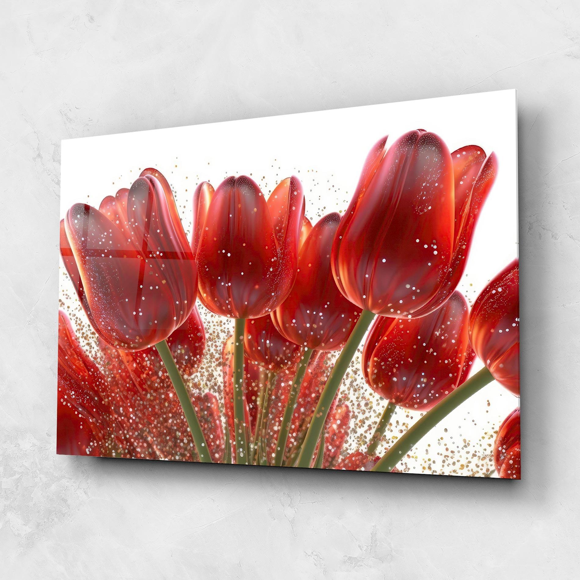 Tablou Sticla Glitter Red Tulips mockup 1