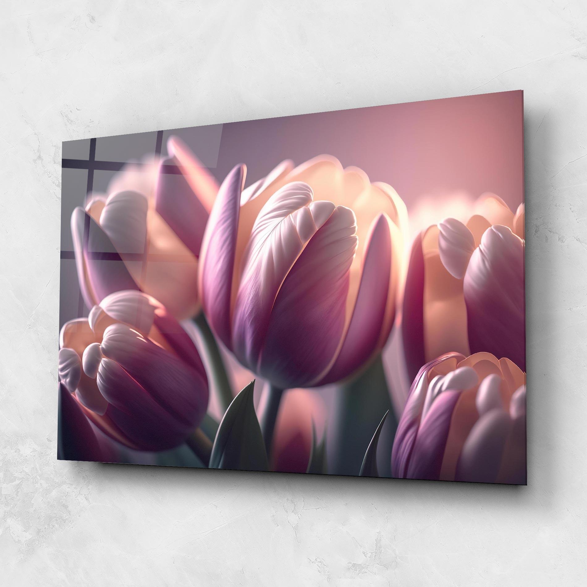 Tablou Sticla Pastel Pink Tulips mockup 1