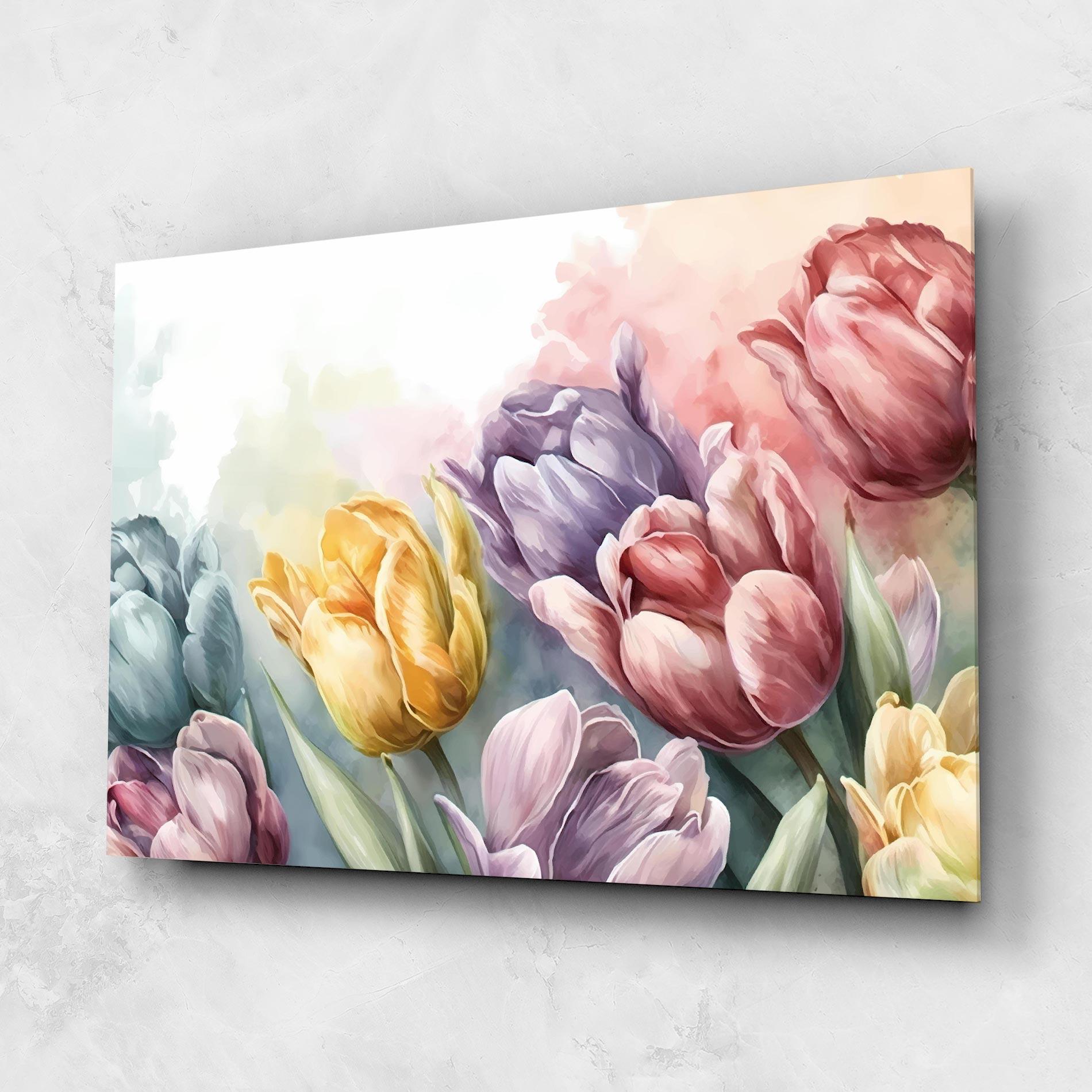 Tablou Sticla Pastel Tulips mockup 1