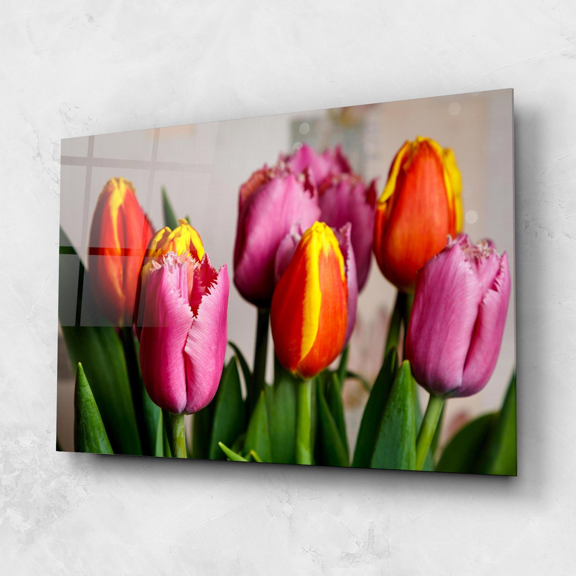 Tablou Sticla Pink Orange Tulips mockup 1