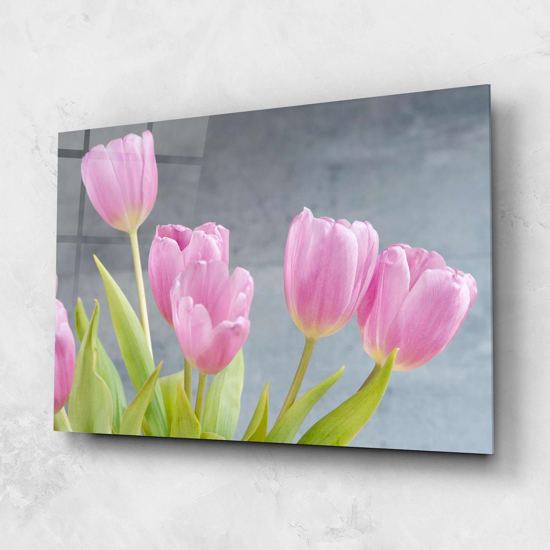 Tablou Sticla Pink Pastel Tulip On Grey mockup 1