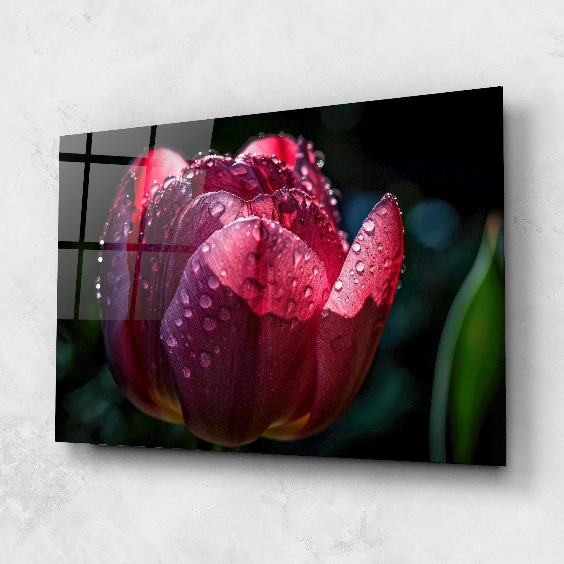 Tablou Sticla Pink Tulip After Rain mockup 1