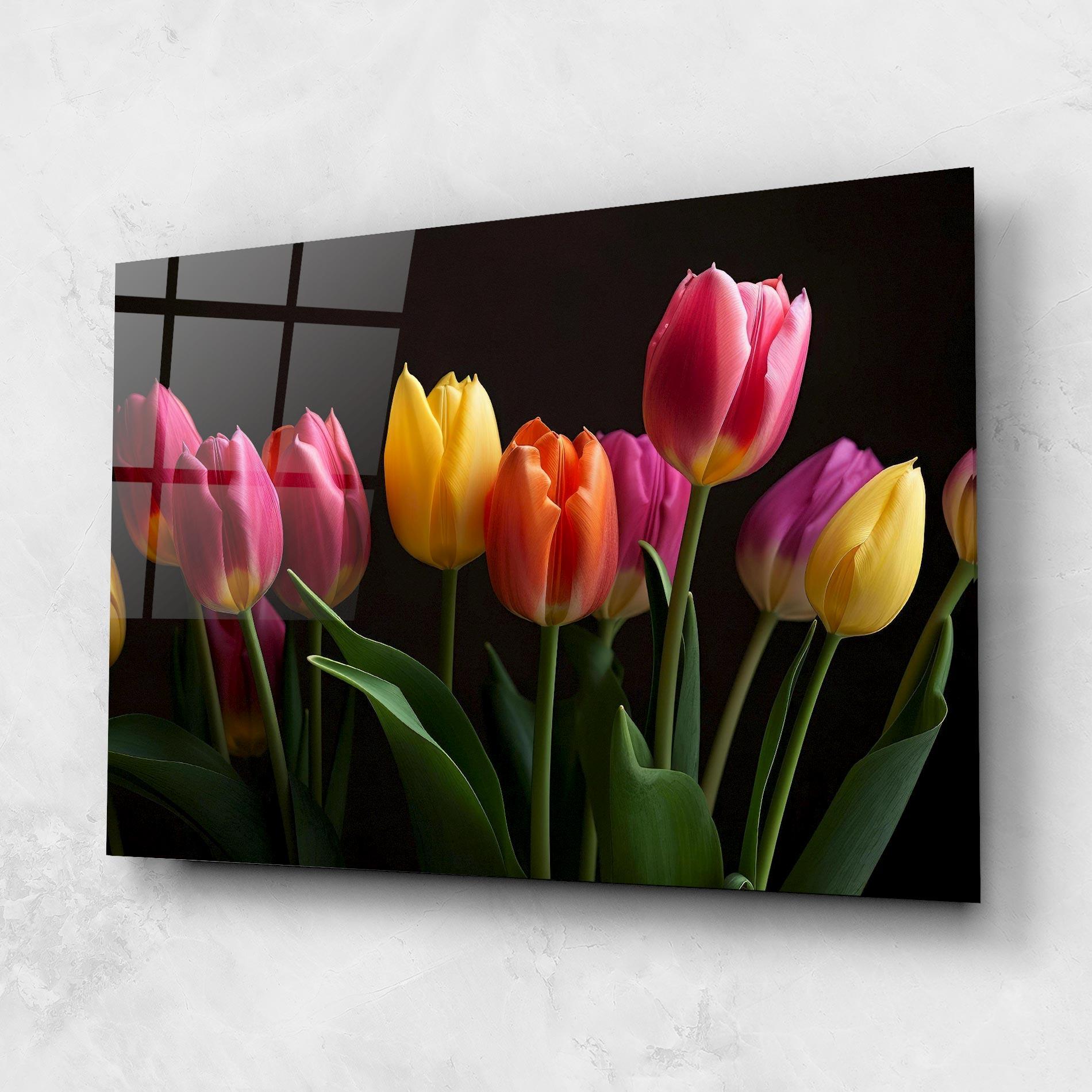 Tablou Sticla Purple Yellow Tulips mockup 1