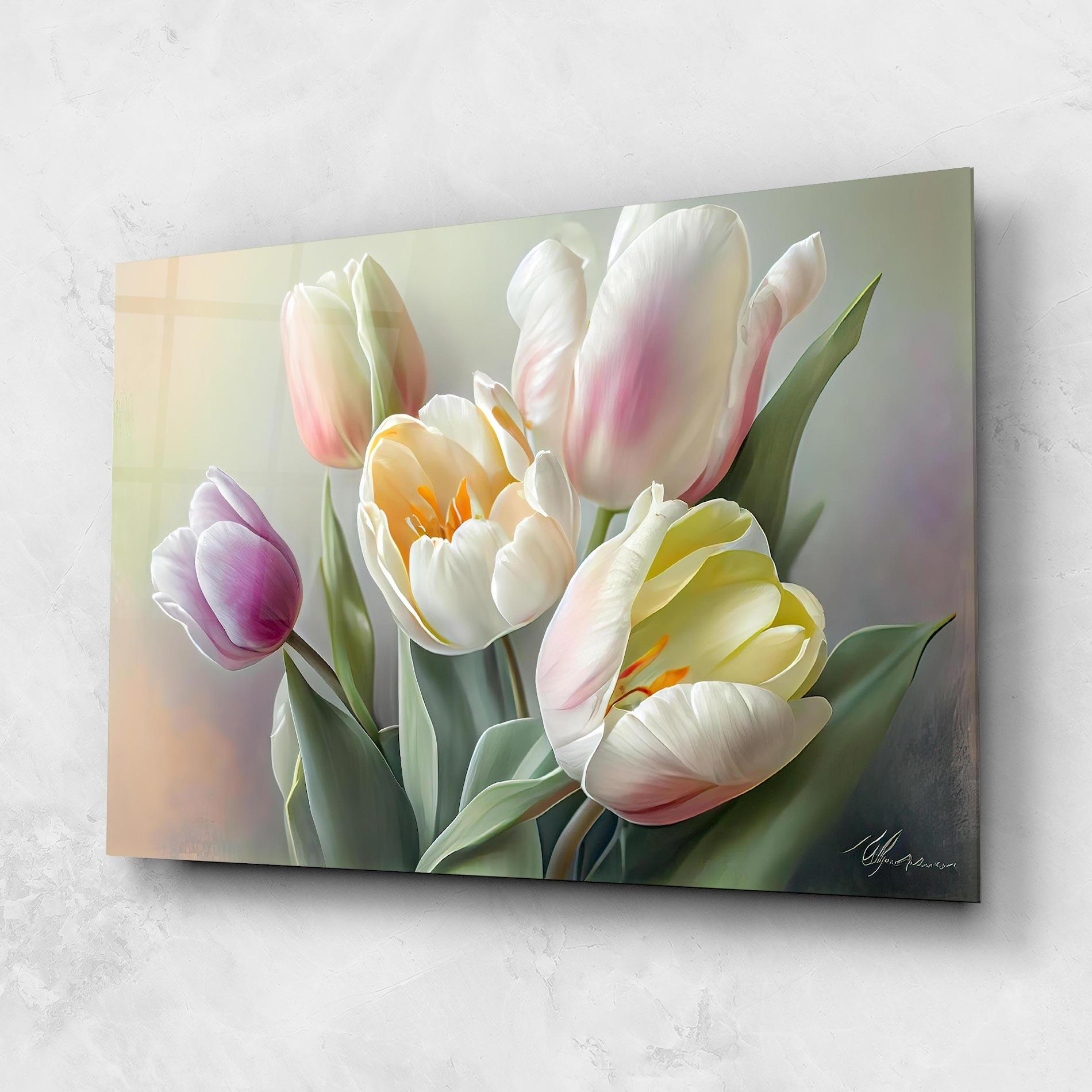 Tablou Sticla White Tulips Painting mockup 1