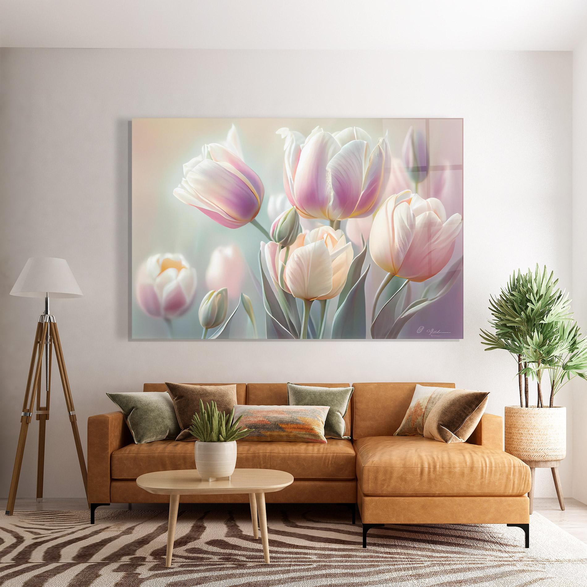 Tablou Sticla Dreamy White Tulips mockup 7