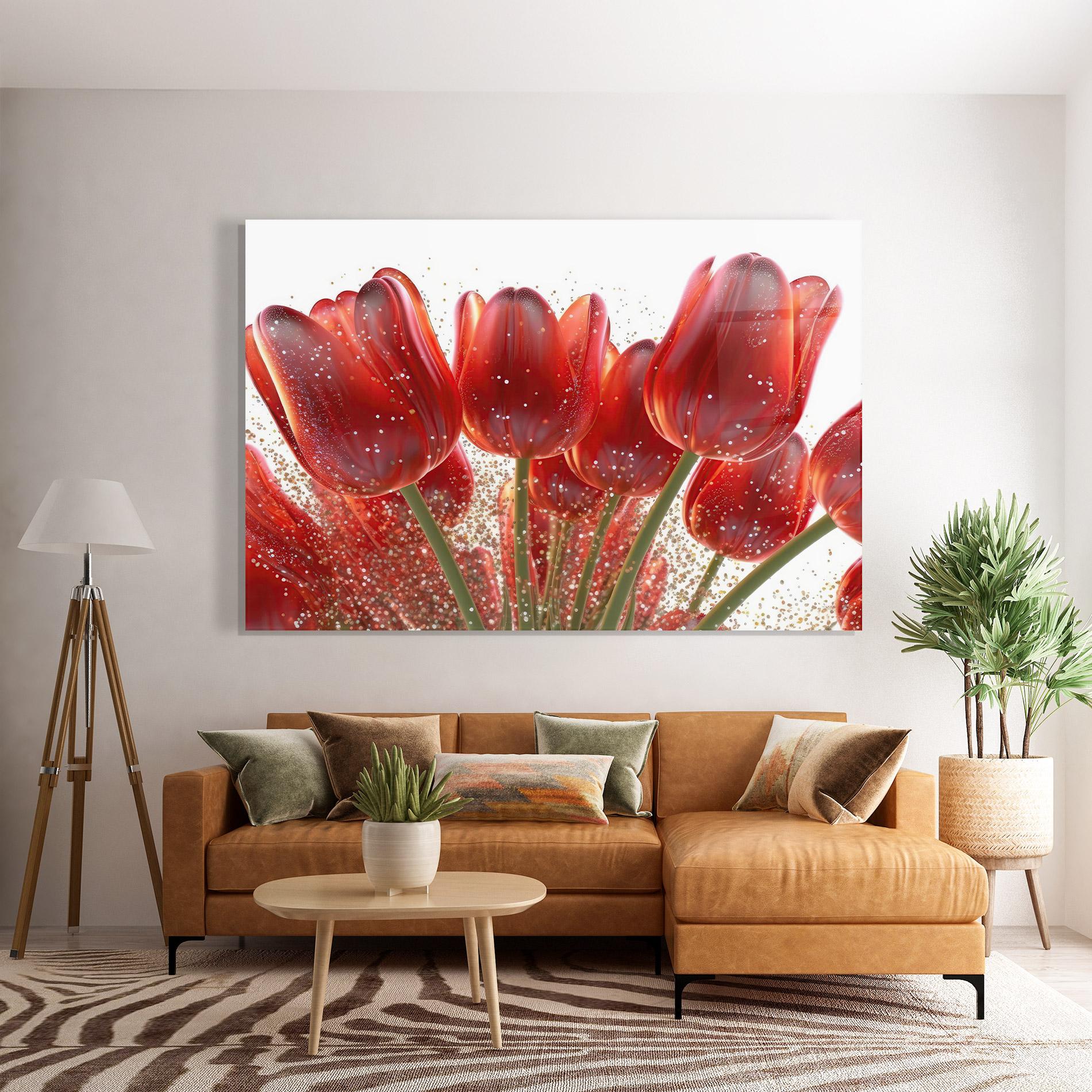 Tablou Sticla Glitter Red Tulips mockup 7