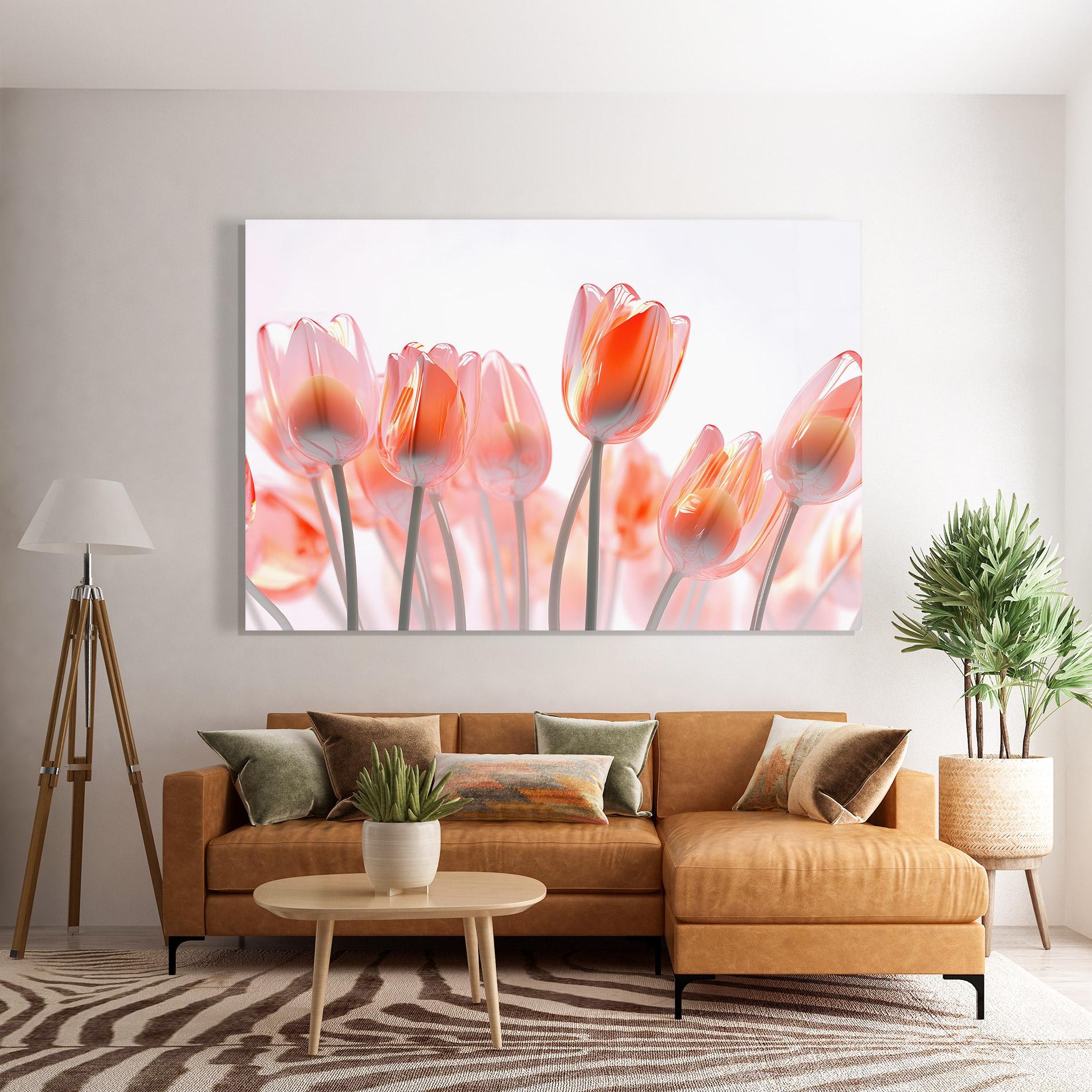 Tablou Sticla Orange Glass Tulips mockup 7