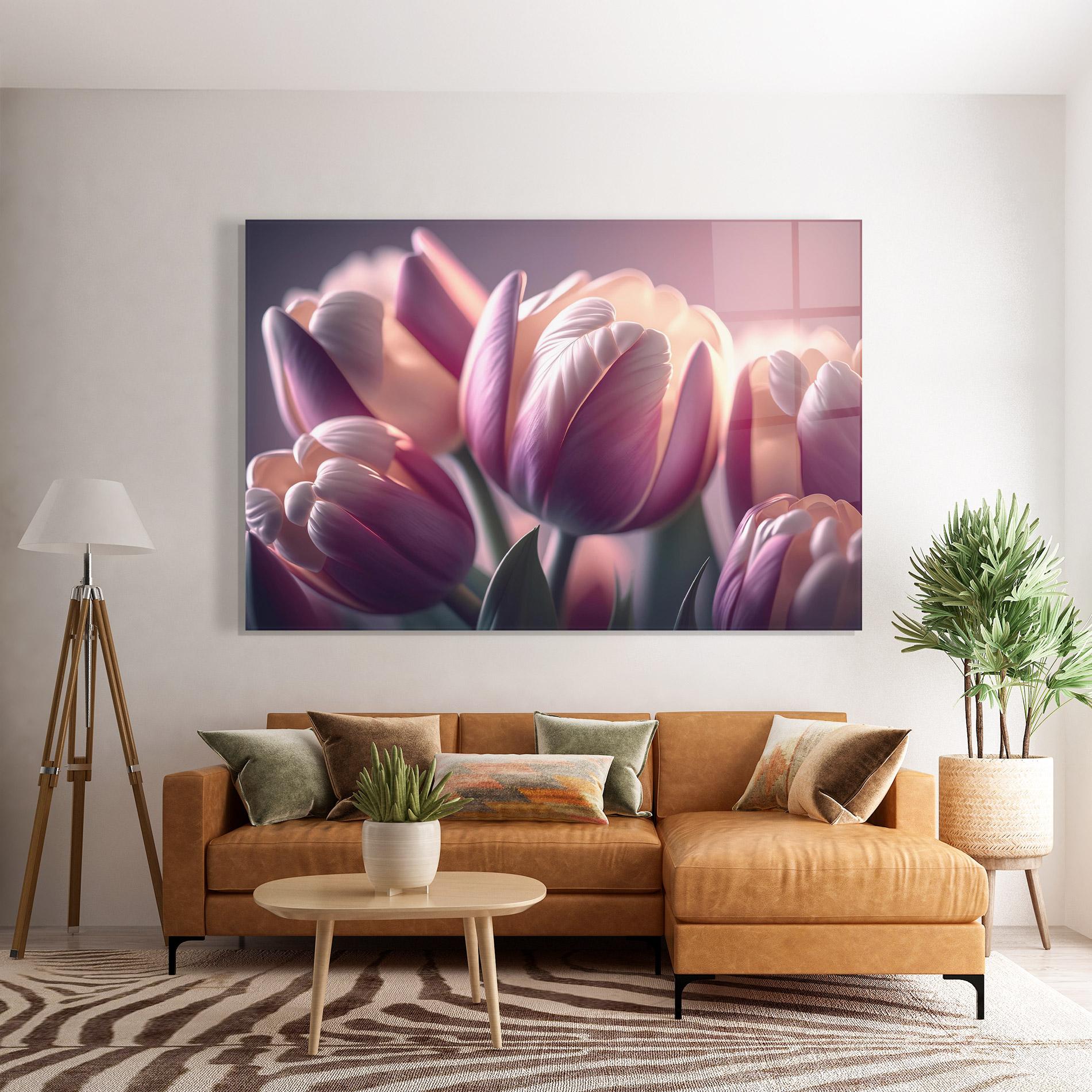 Tablou Sticla Pastel Pink Tulips mockup 7