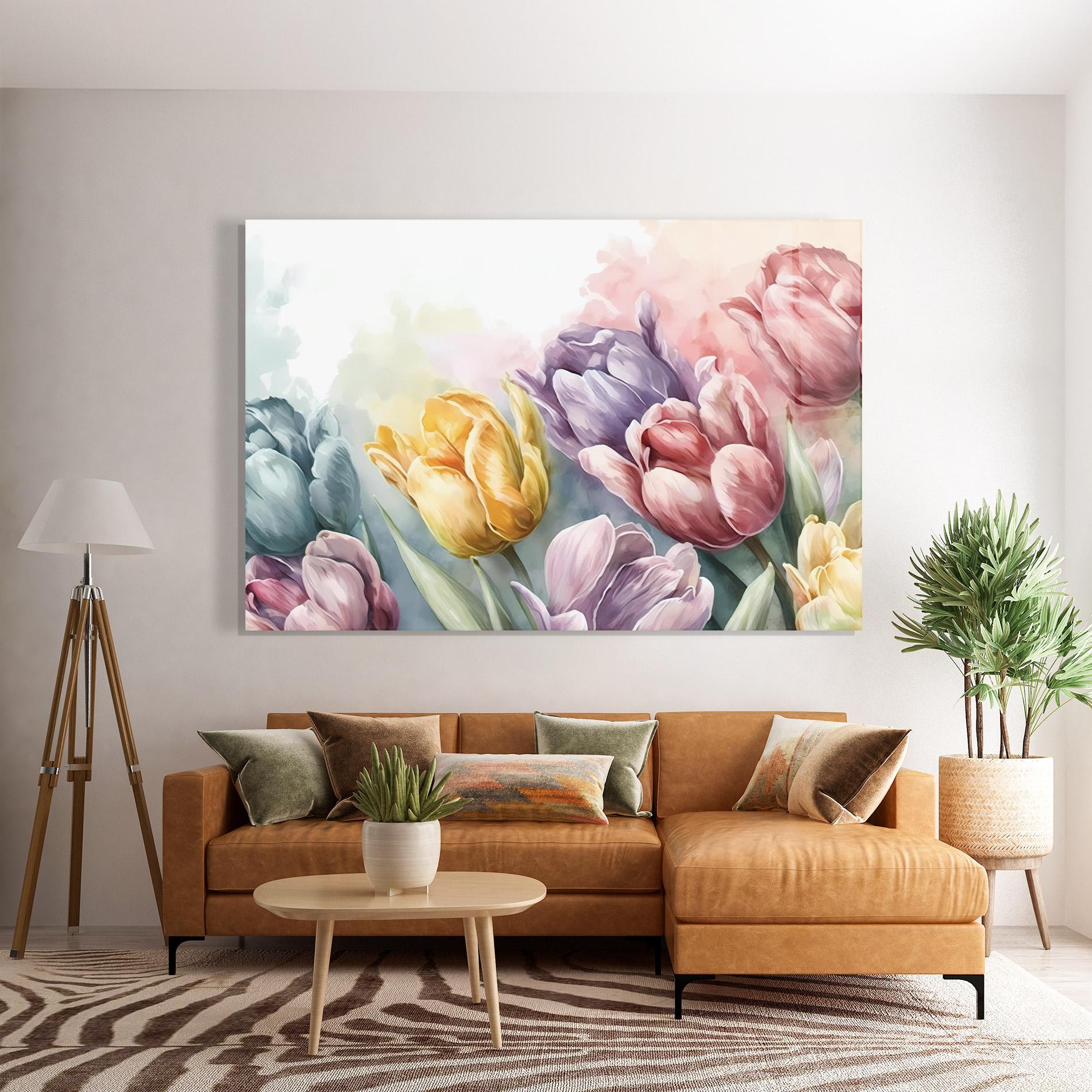Tablou Sticla Pastel Tulips mockup 7
