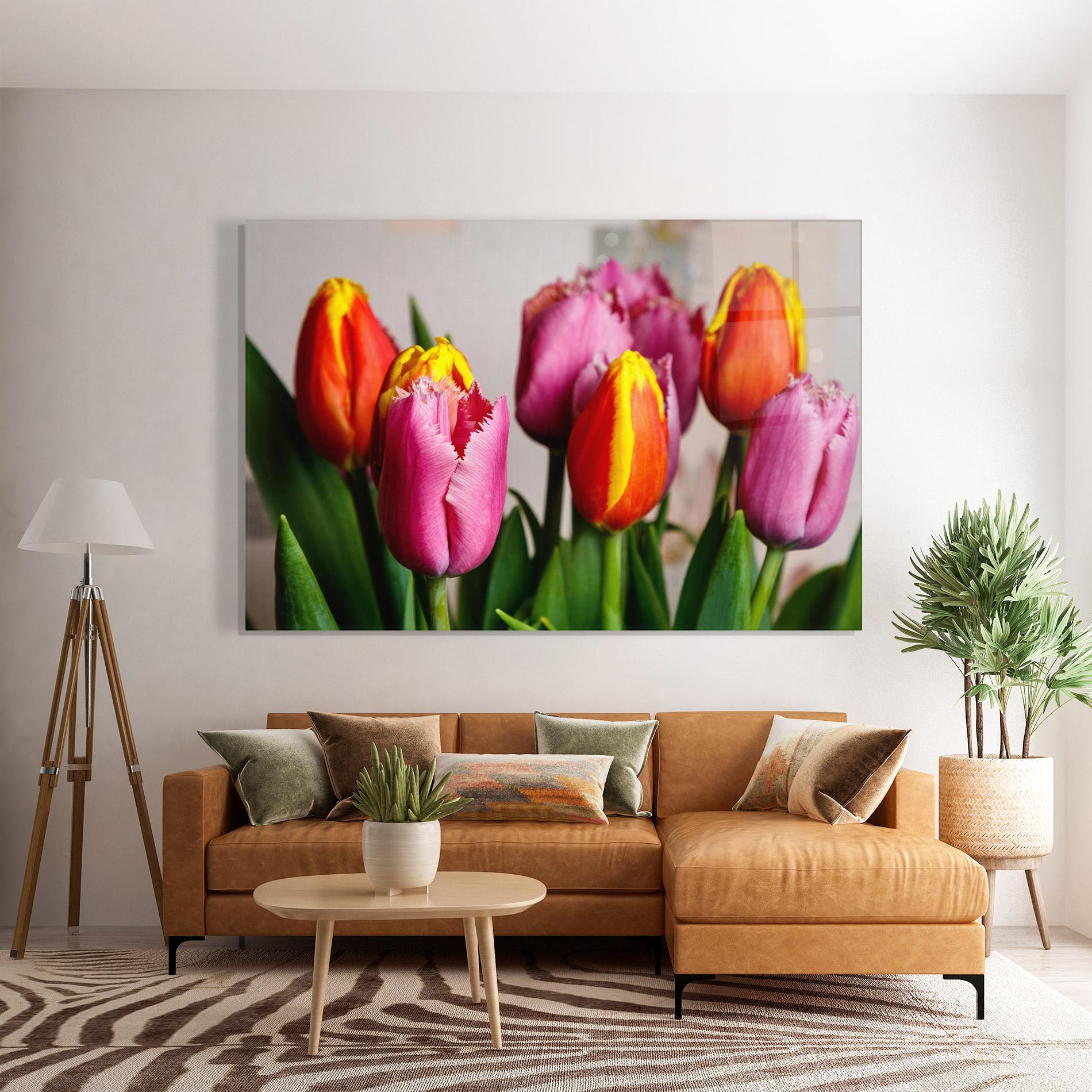 Tablou Sticla Pink Orange Tulips mockup 7
