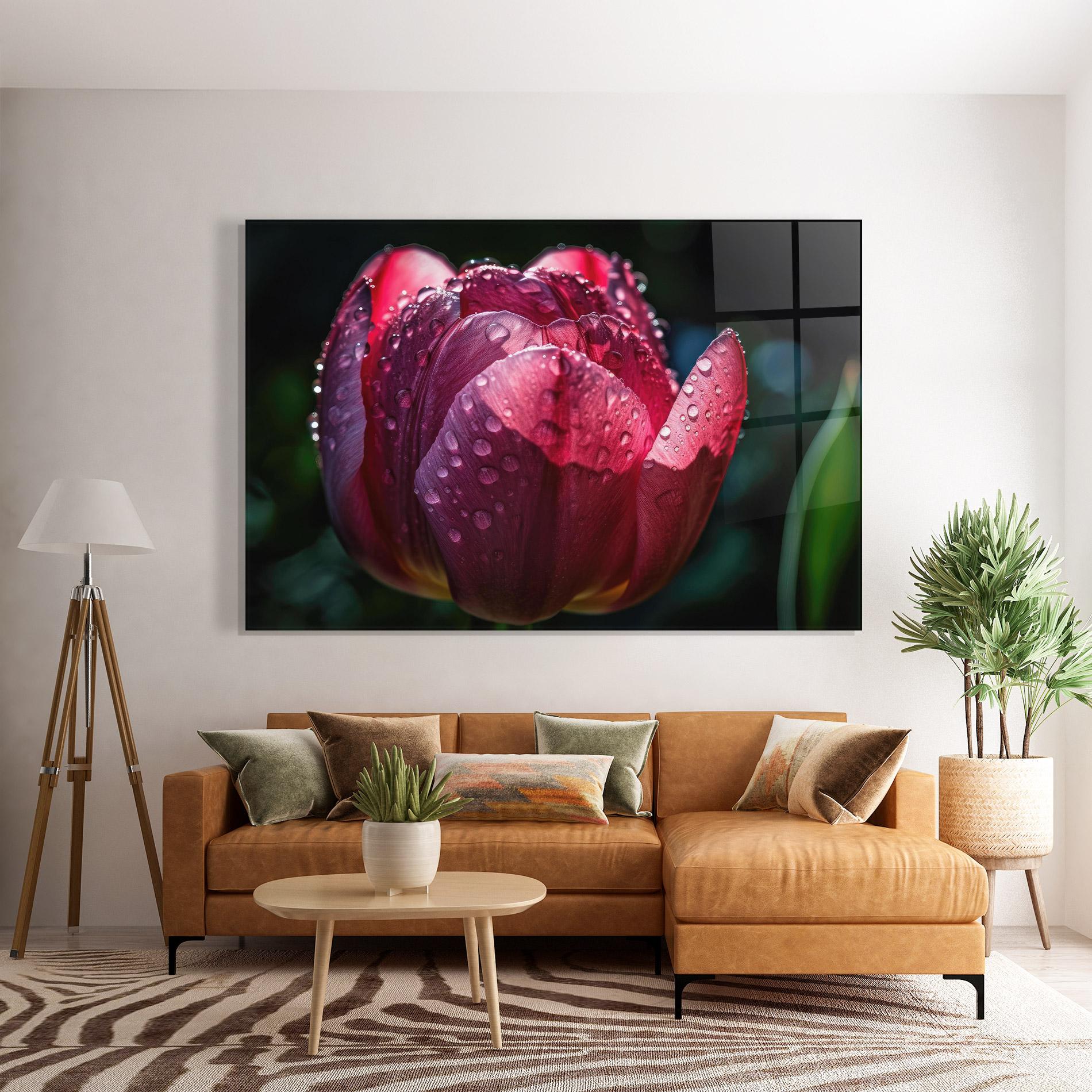 Tablou Sticla Pink Tulip After Rain mockup 7
