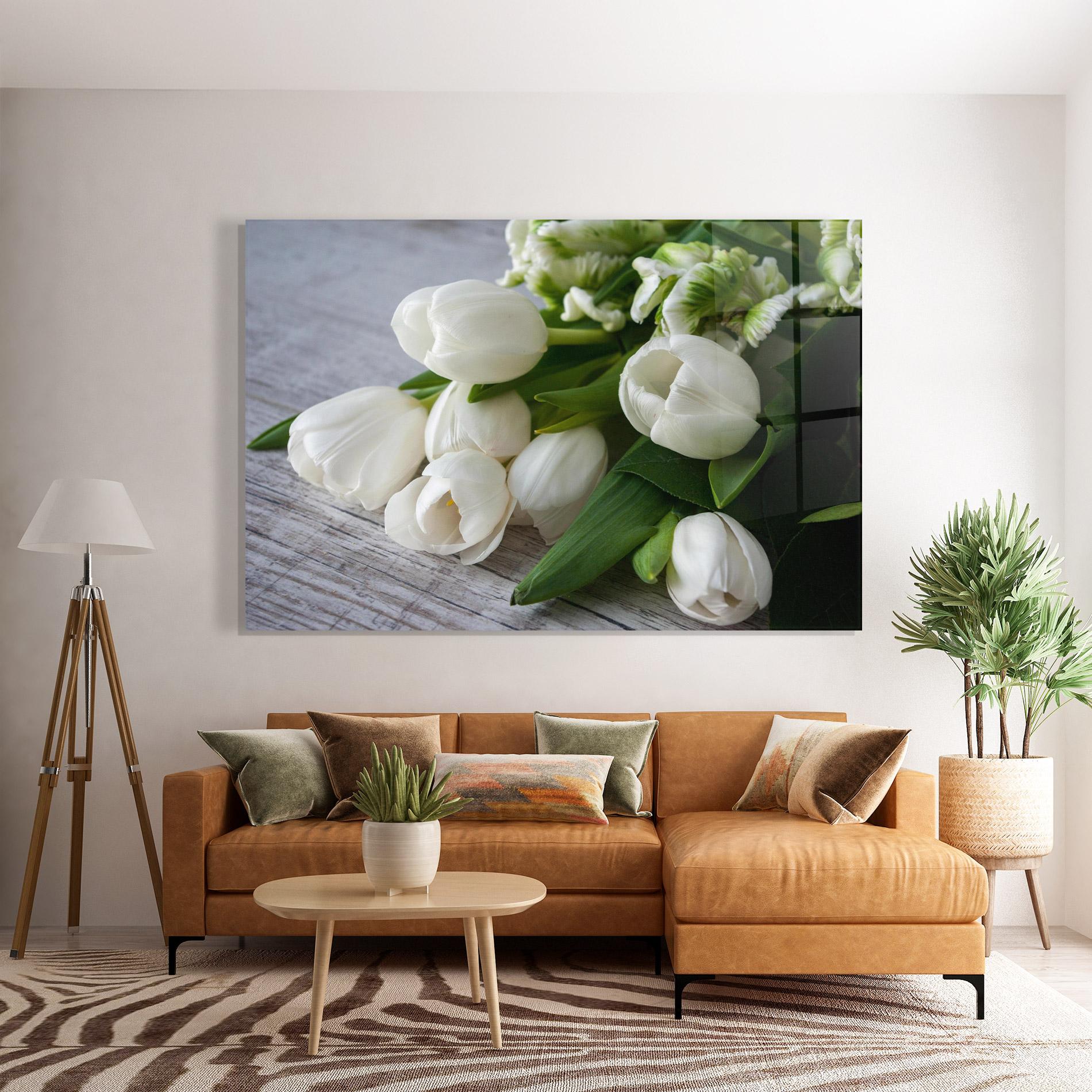 Tablou Sticla White Tulips Bouquet mockup 7