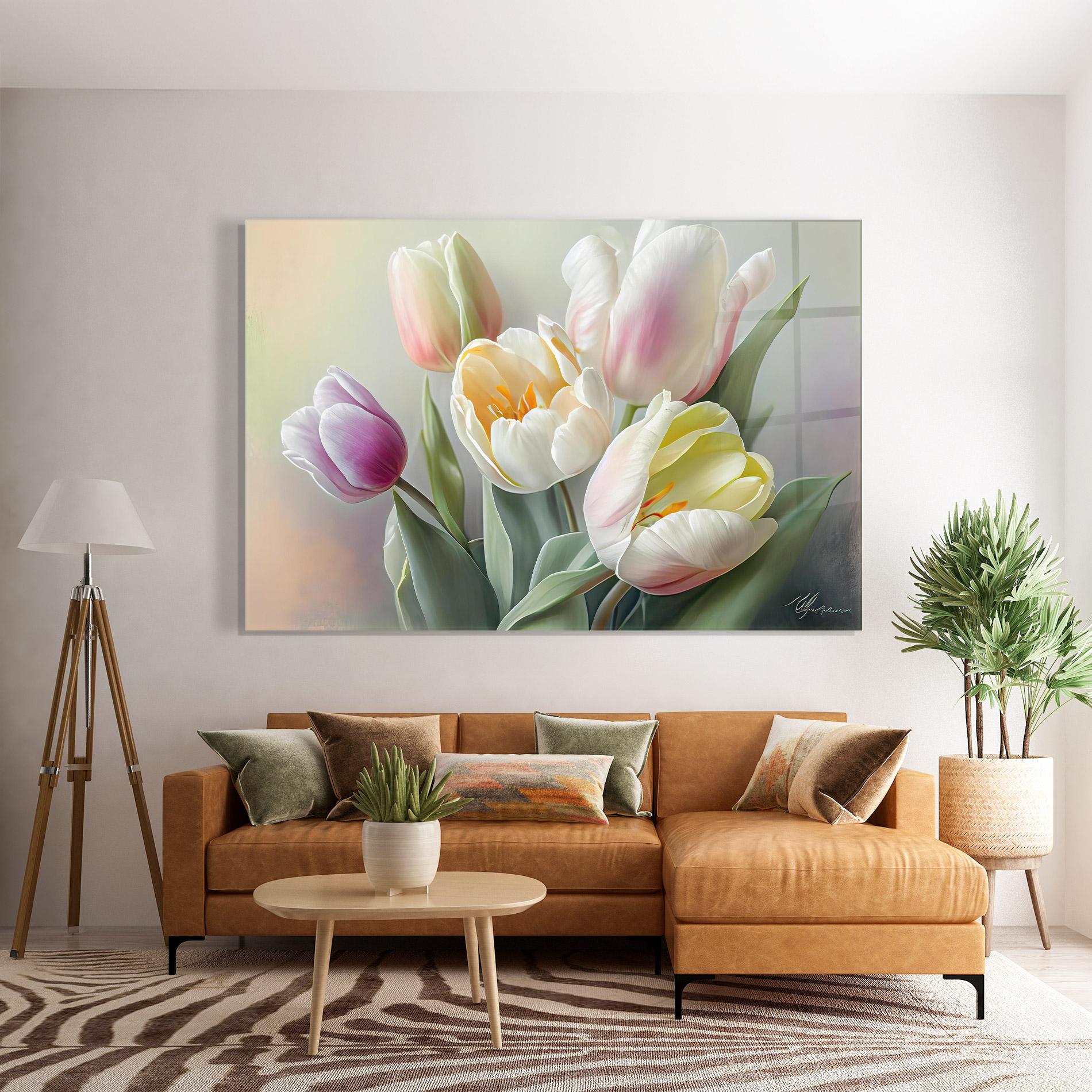 Tablou Sticla White Tulips Painting mockup 7