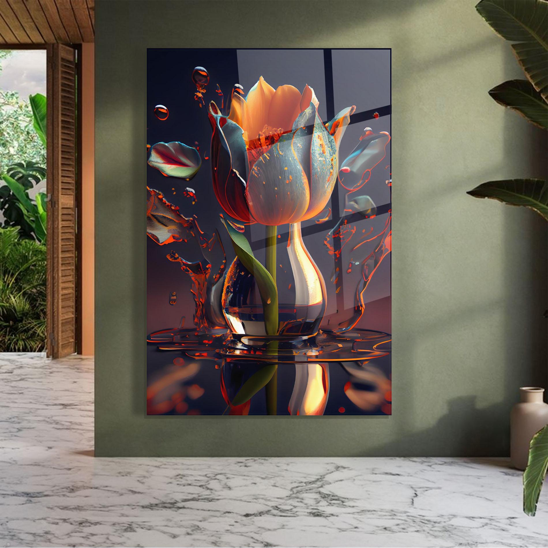 Tablou Sticla Black Tulip In Vase mockup 7