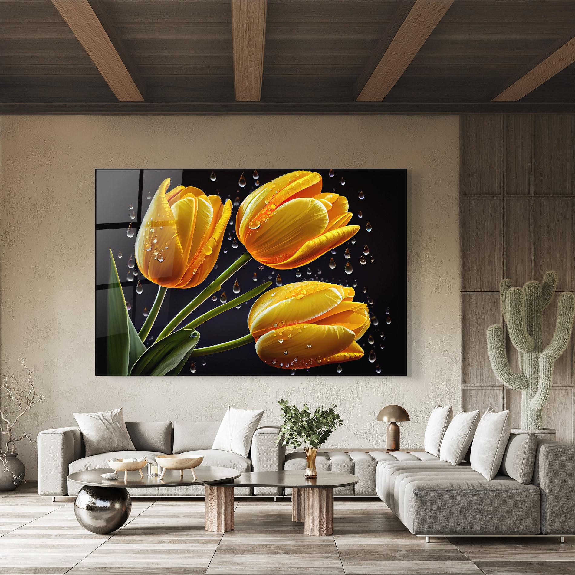 Tablou Sticla 3 Yellow Tulips mockup 8