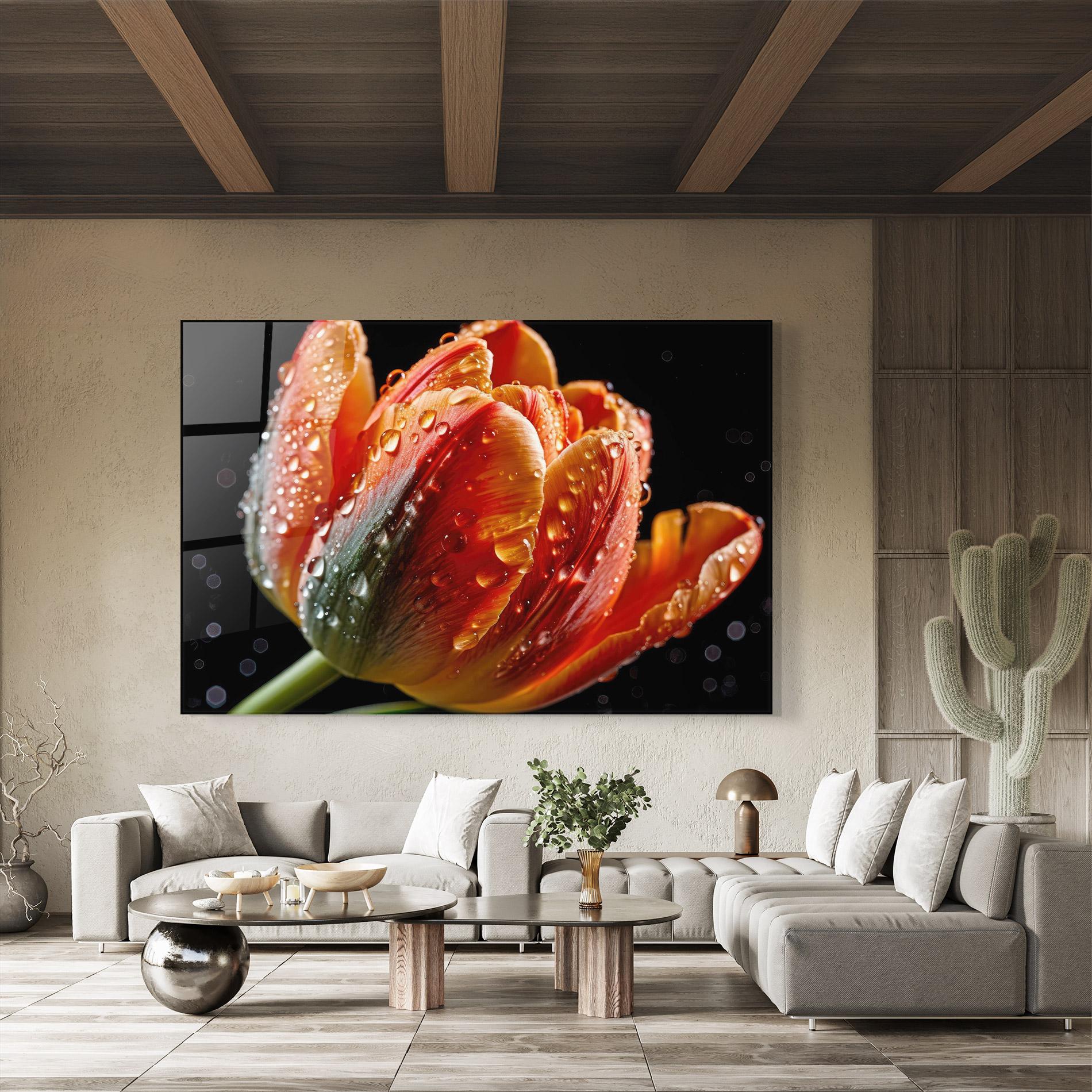 Tablou Sticla Big Wet Orange Tulip mockup 8