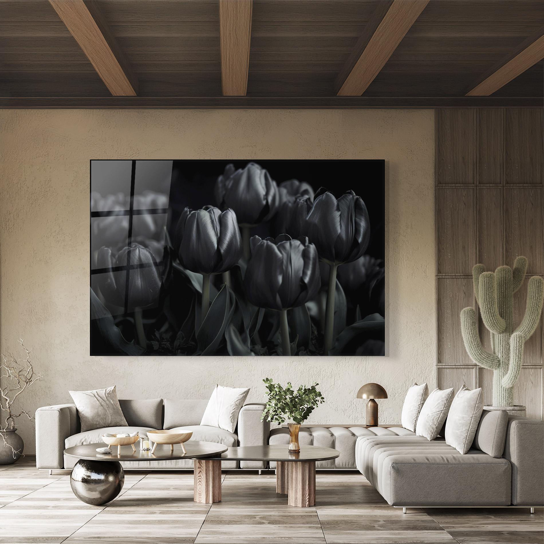 Tablou Sticla Black Tulips mockup 8