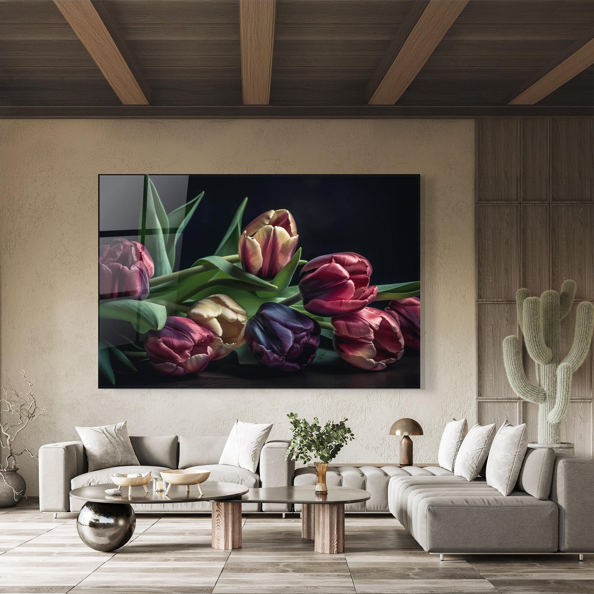 Tablou Sticla Dark Purple Tulip mockup 8