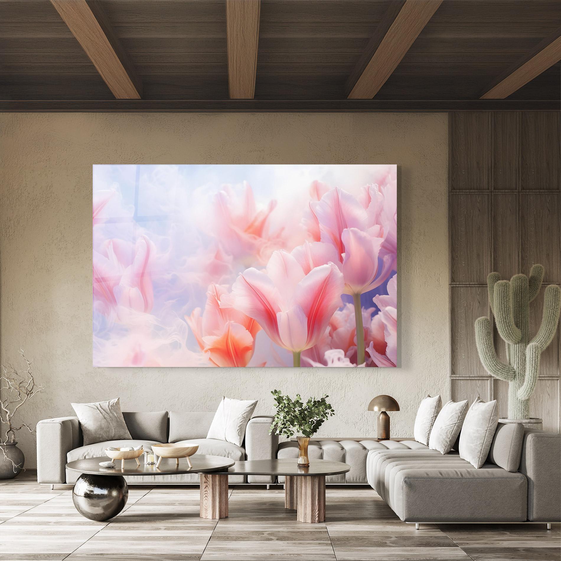 Tablou Sticla Dreamy Pink Tulips mockup 8