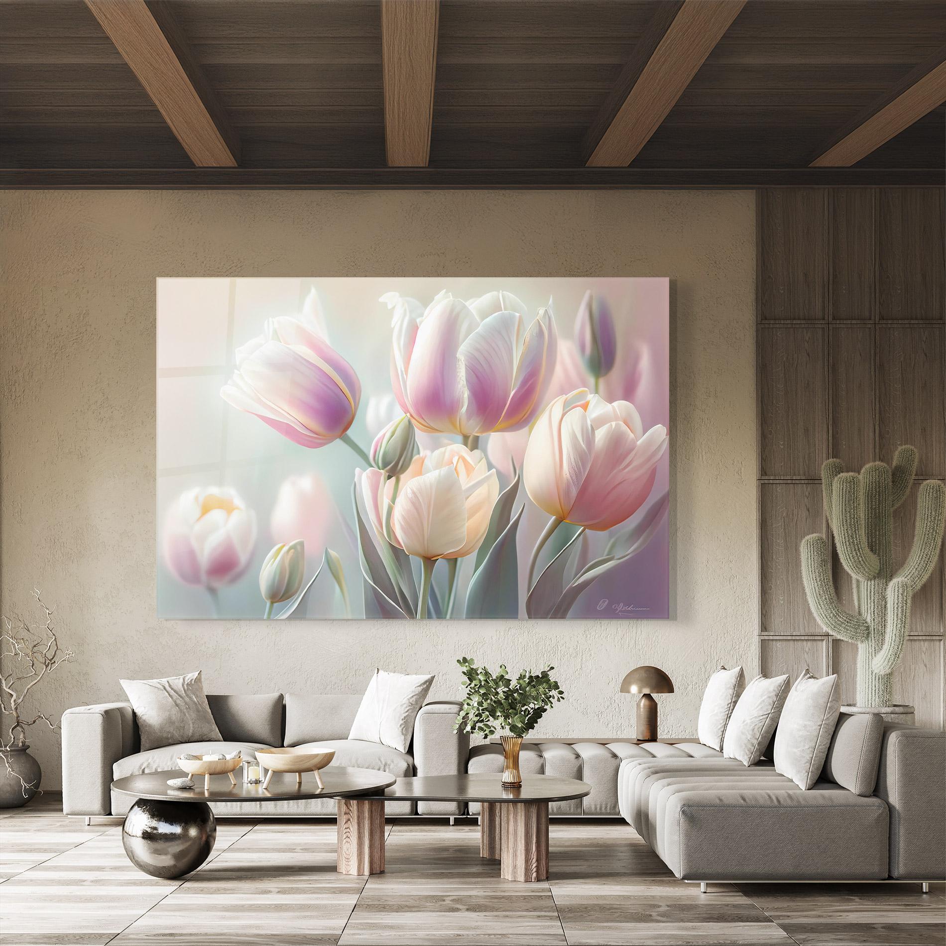 Tablou Sticla Dreamy White Tulips mockup 8