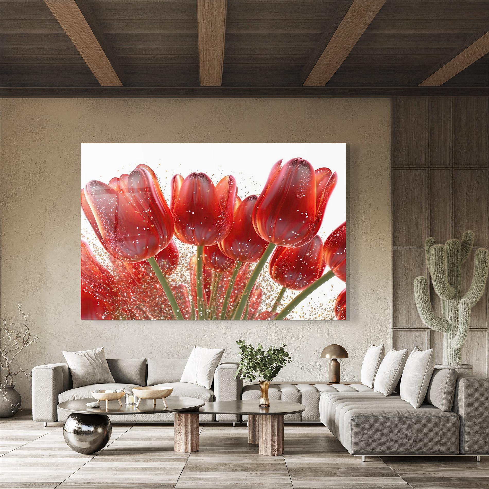 Tablou Sticla Glitter Red Tulips mockup 8