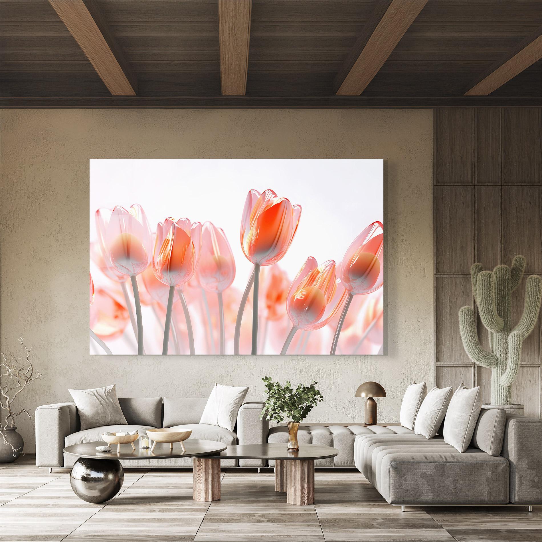 Tablou Sticla Orange Glass Tulips mockup 8