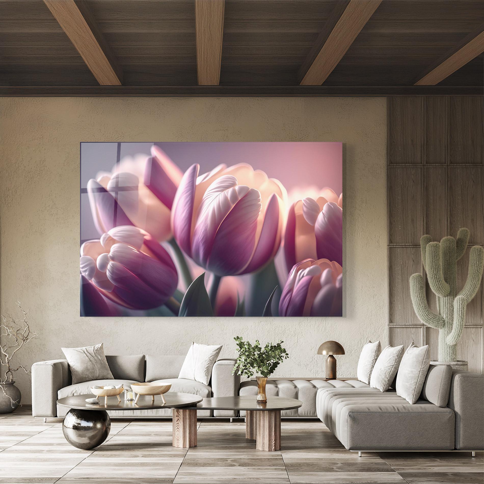 Tablou Sticla Pastel Pink Tulips mockup 8