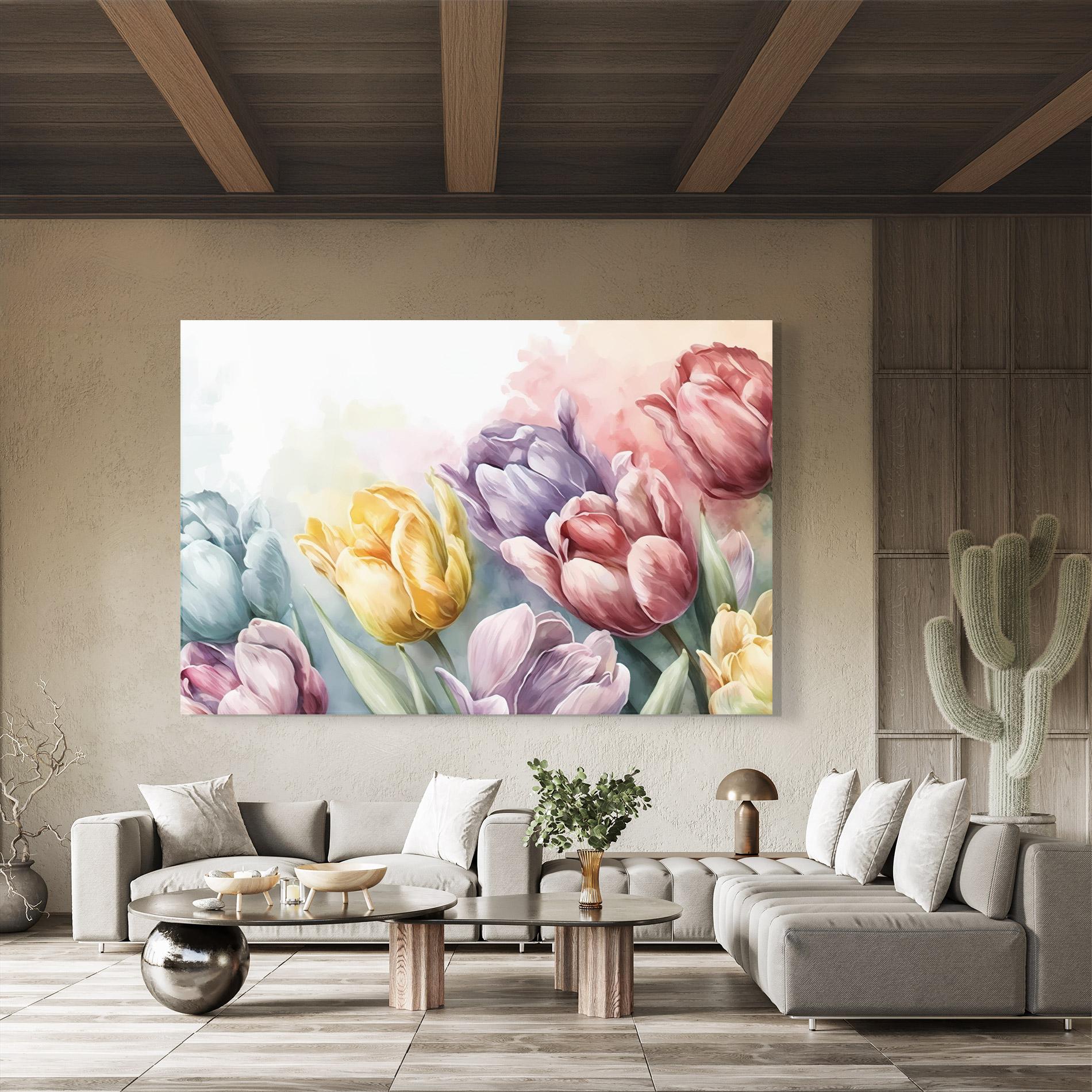 Tablou Sticla Pastel Tulips mockup 8