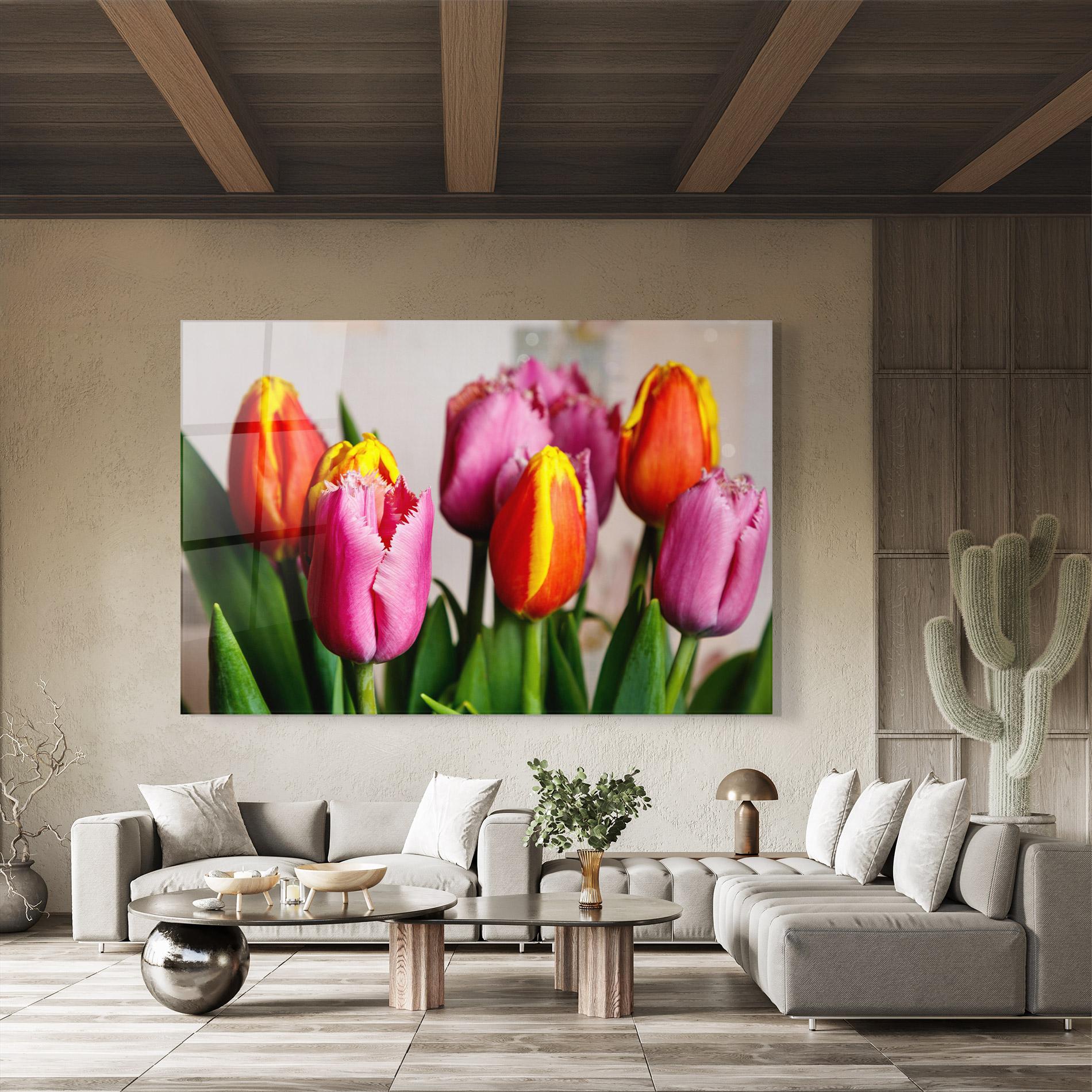 Tablou Sticla Pink Orange Tulips mockup 8