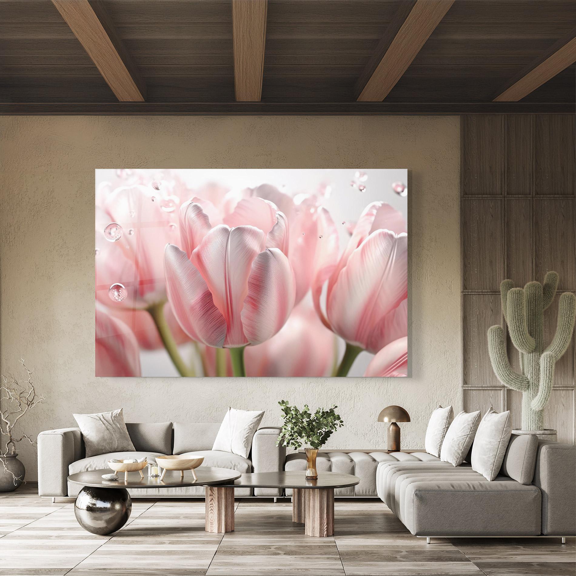 Tablou Sticla Pink Pretty Tulips mockup 8